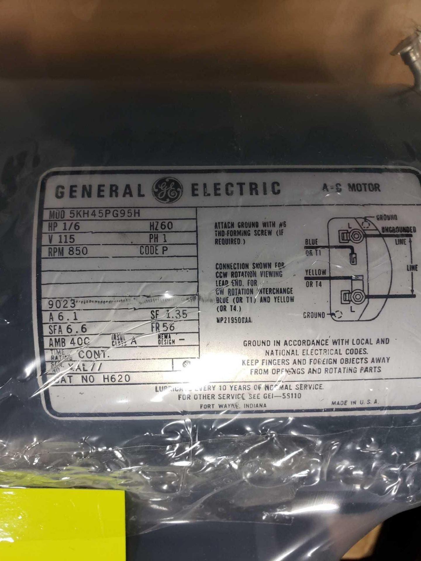 1/6hp GE motor model 5KH45PG95H, single phase 115v, 850rpm. New in box. - Image 2 of 2