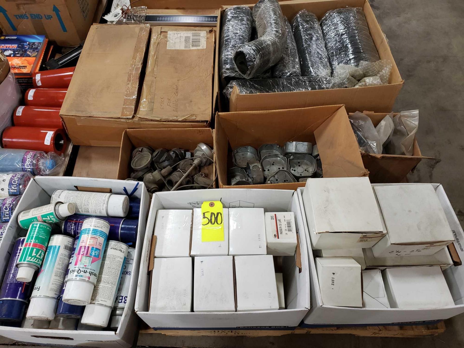 Pallet of assorted hardware and assorted parts as pictured.