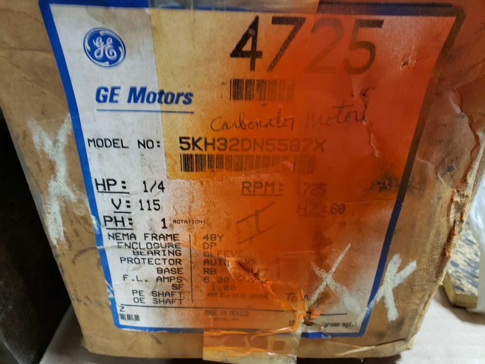 1/4hp GE motors model 5KH32DN5587X, single phase 115v, 1725 rpm, 48Y frame. New in box. - Image 5 of 5