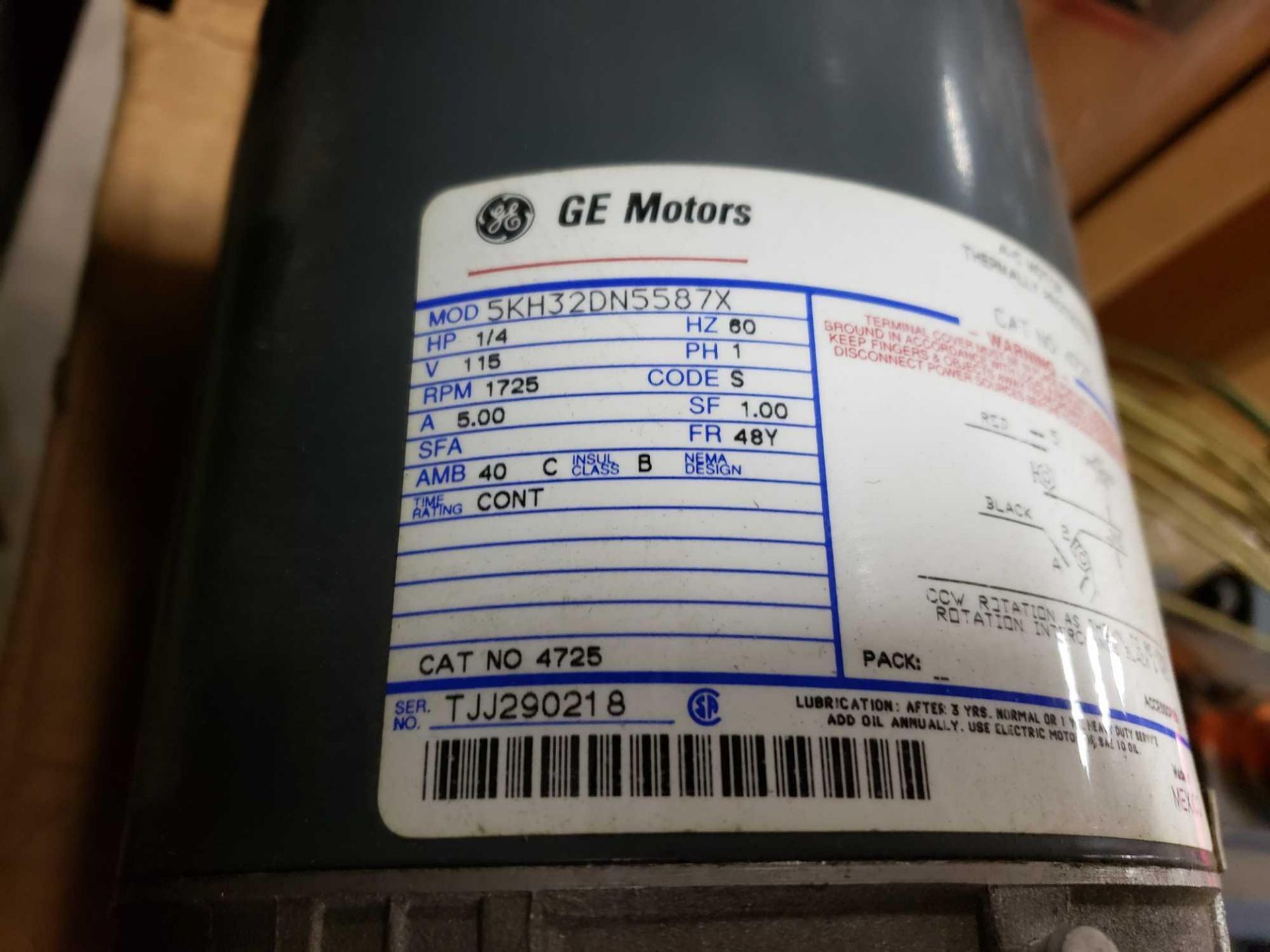 1/4hp GE motors model 5KH32DN5587X, single phase 115v, 1725 rpm, 48Y frame. New in box. - Image 3 of 5