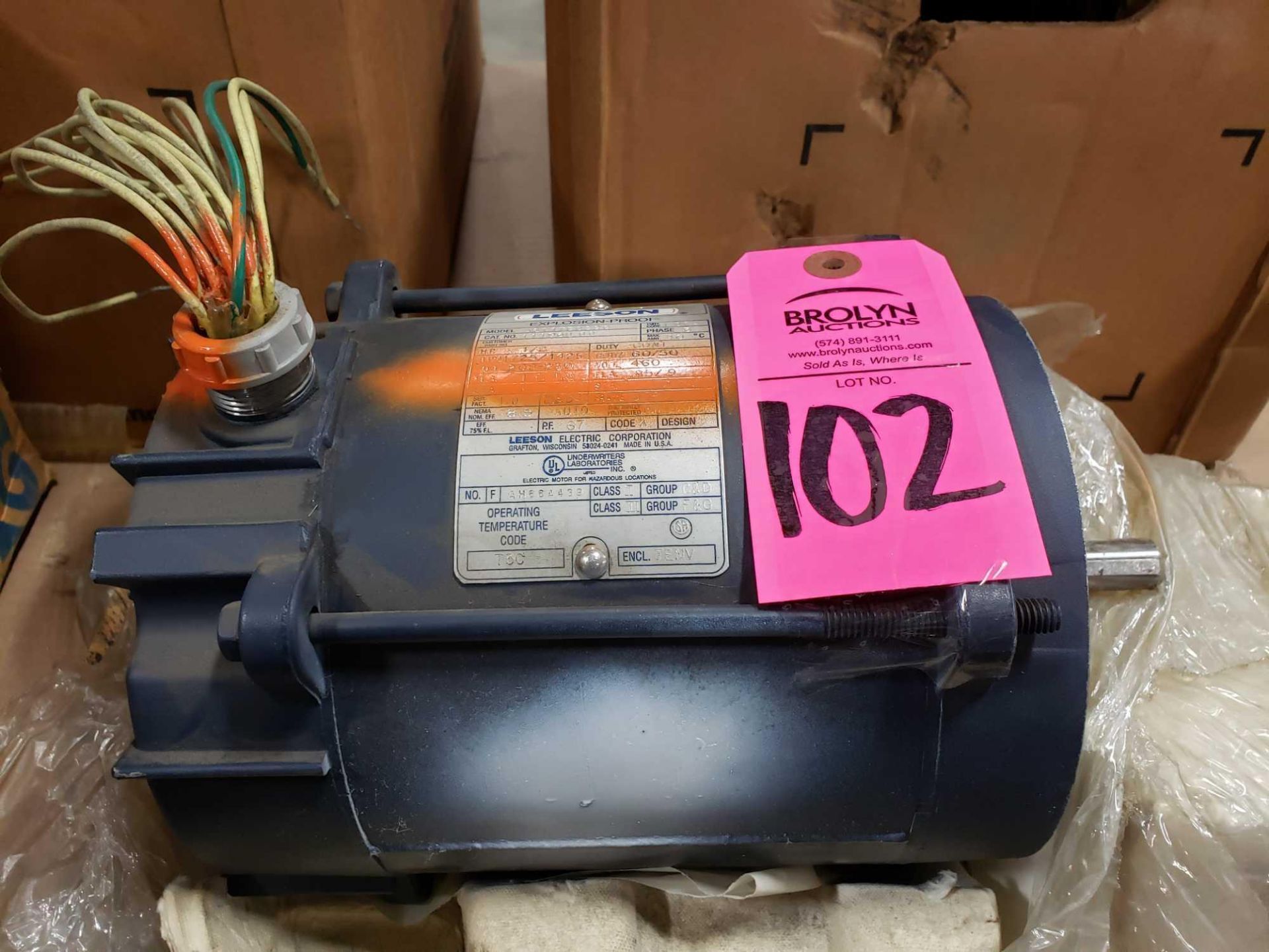 1/2hp Leeson explosion proof motor model AST17EC22G, 208-230/460v, 1725/1425rpm.