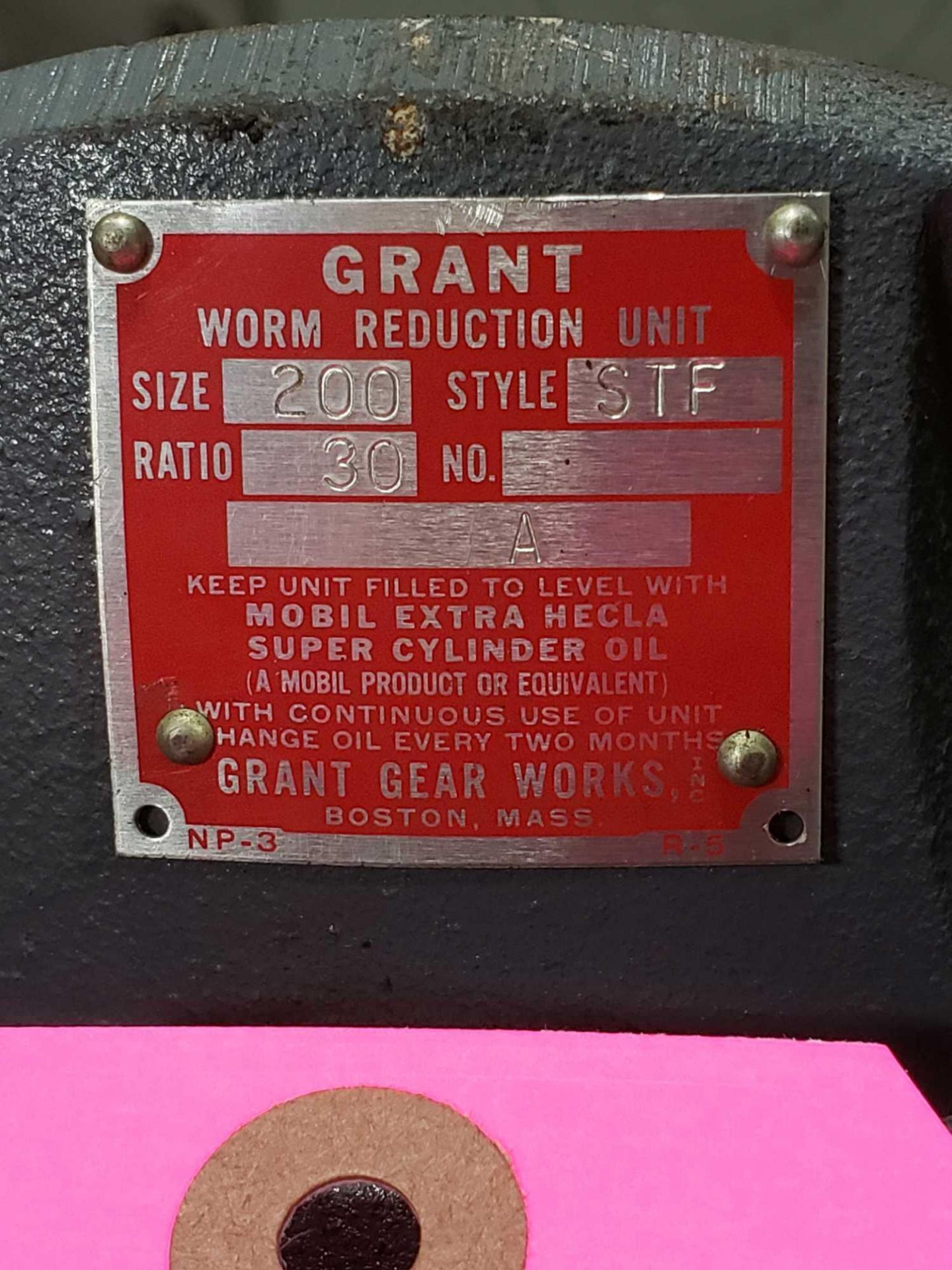 Grant worm reduction unit gear box, size 200, style STF, ratio 30 to 1. New as pictured with wear. - Image 2 of 3