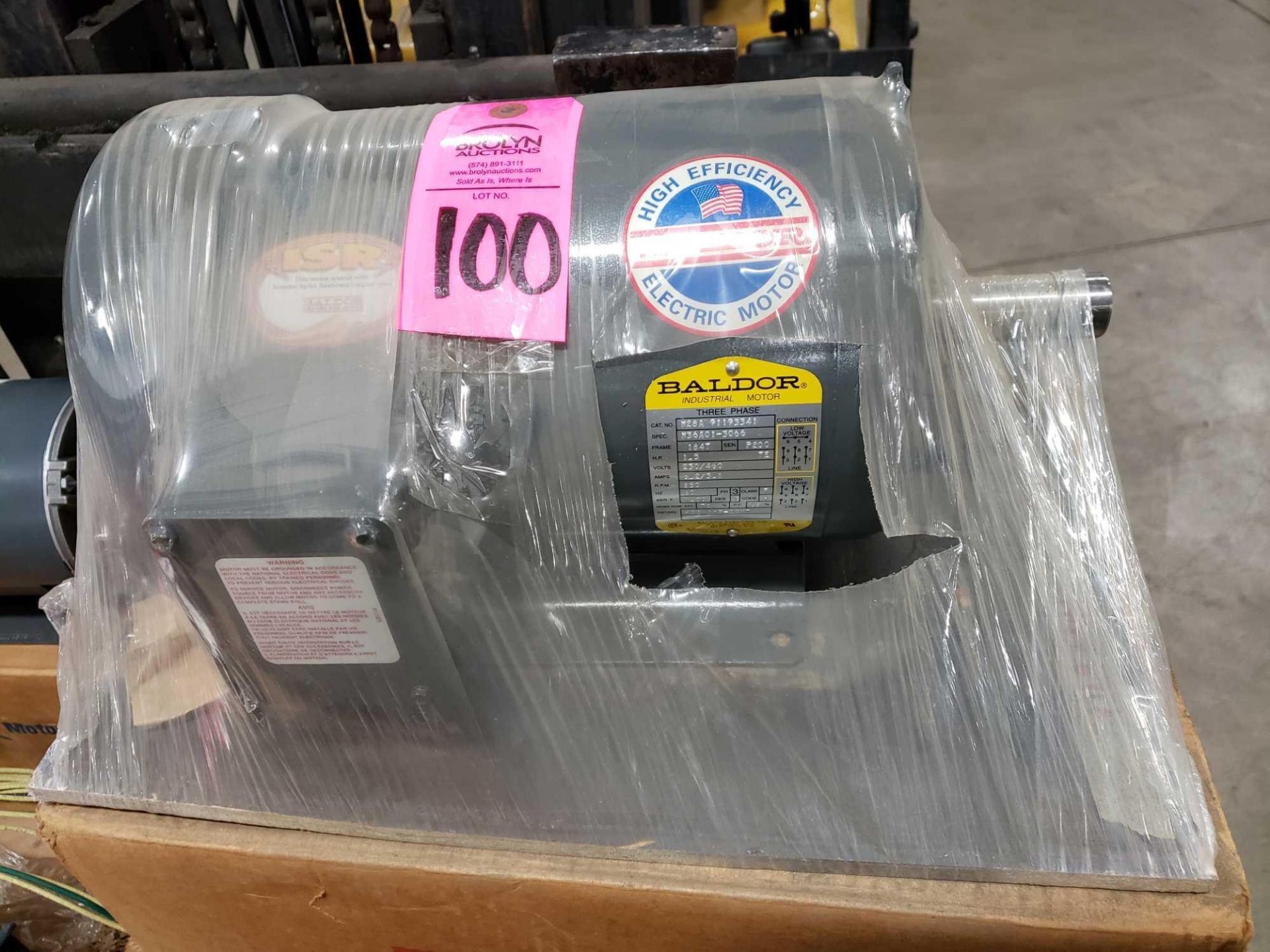 1.5hp Baldor motor model M28A-91193341, 3 phase, 230/460v, 850rpm, 184T frame. New in box.