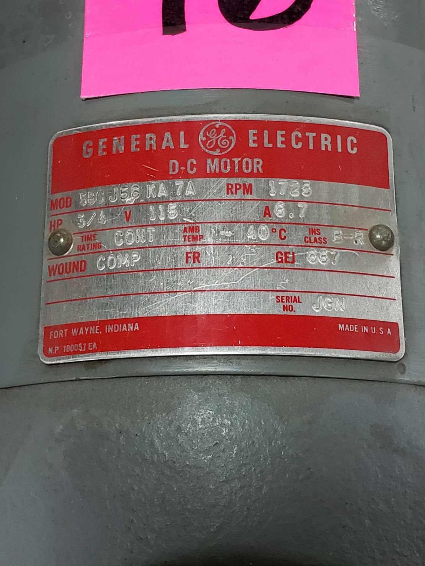 3/4hp GE DC motor model 5BC-J56-KA-7A, 115v, 1725rpm. New with shelf wear. - Image 2 of 3