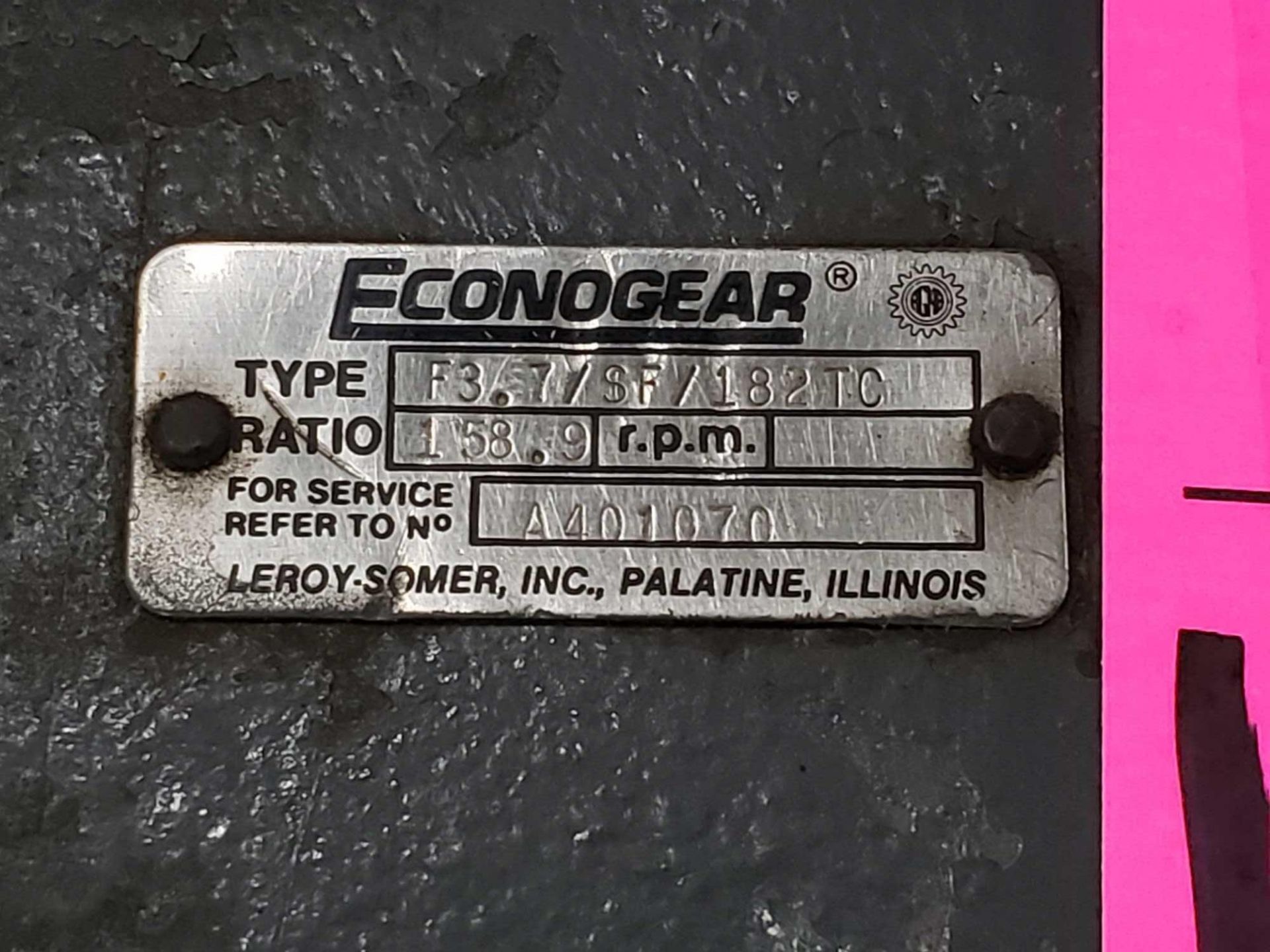 Leroy-Somer Econogear type F3.7/SF/182TC, ratio 158.9 to 1. Appears unused with shelf wear. - Image 2 of 5