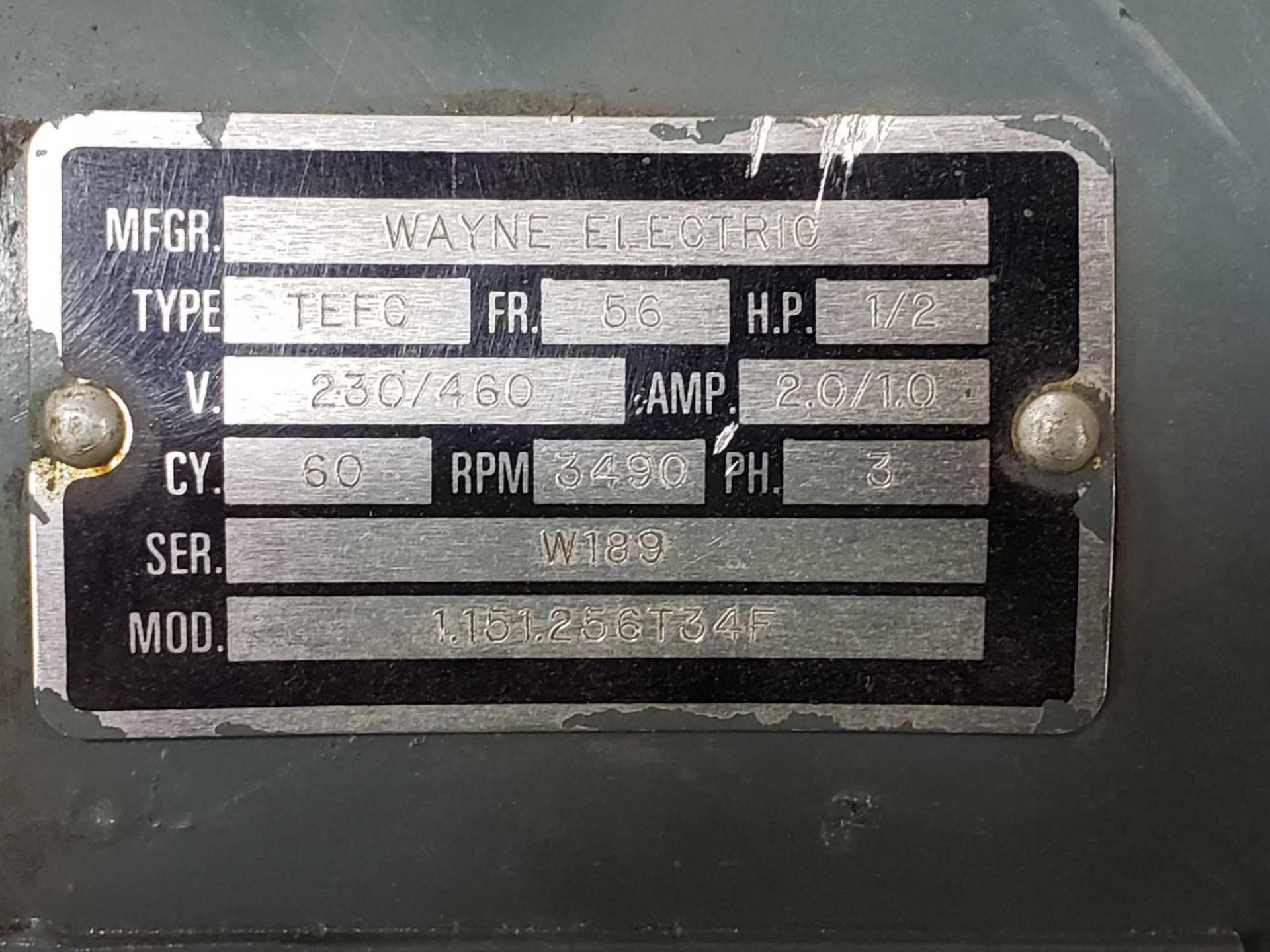 1/2hp Wayne Electic motor, 3 phase, 230/460v, 3490rpm, 56 frame. Appears unused old stock with wear - Image 3 of 3