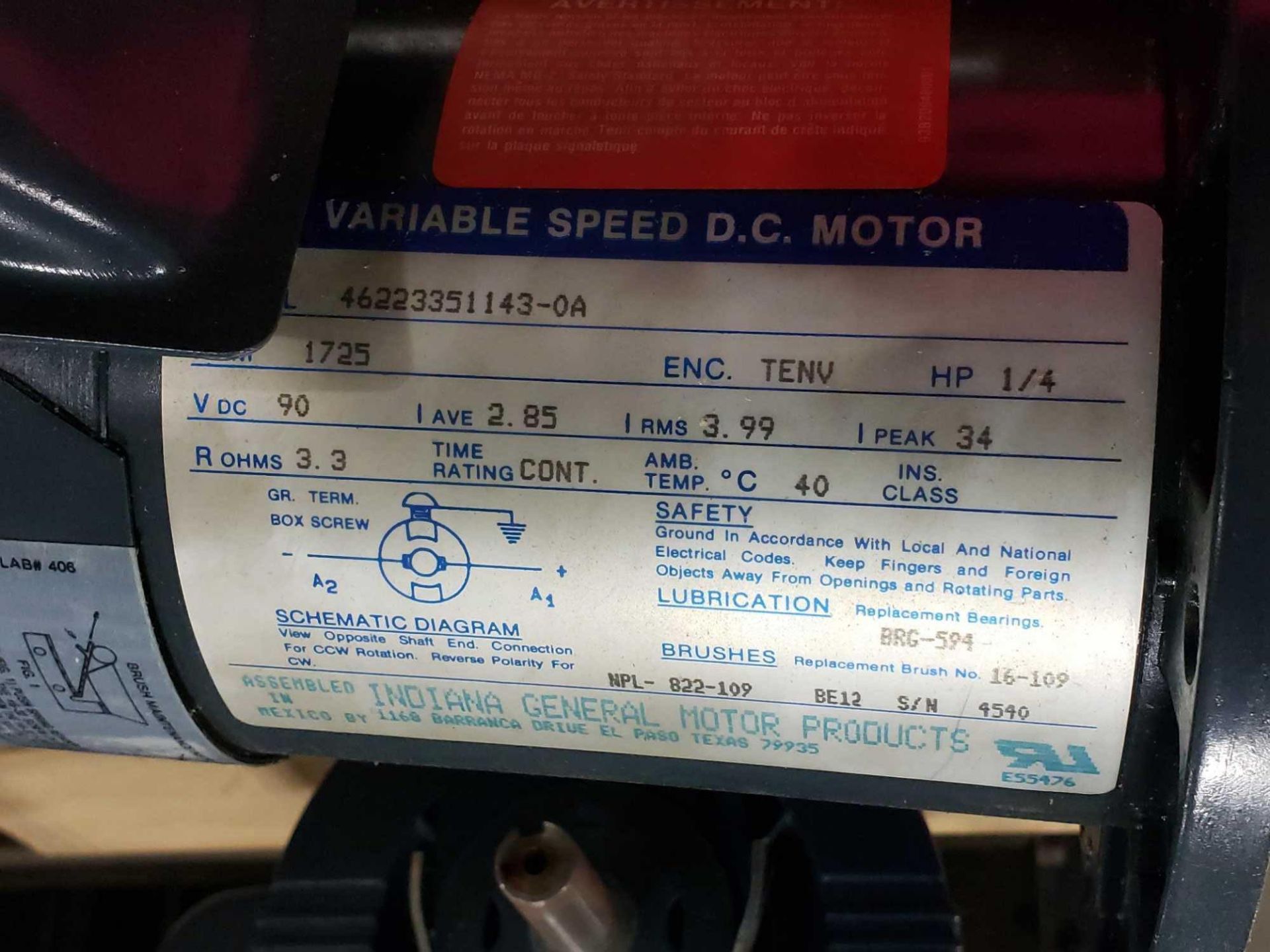 1/4hp GE variable speed DC motor, 90vdc, 1725rpm. New in box. - Image 3 of 4