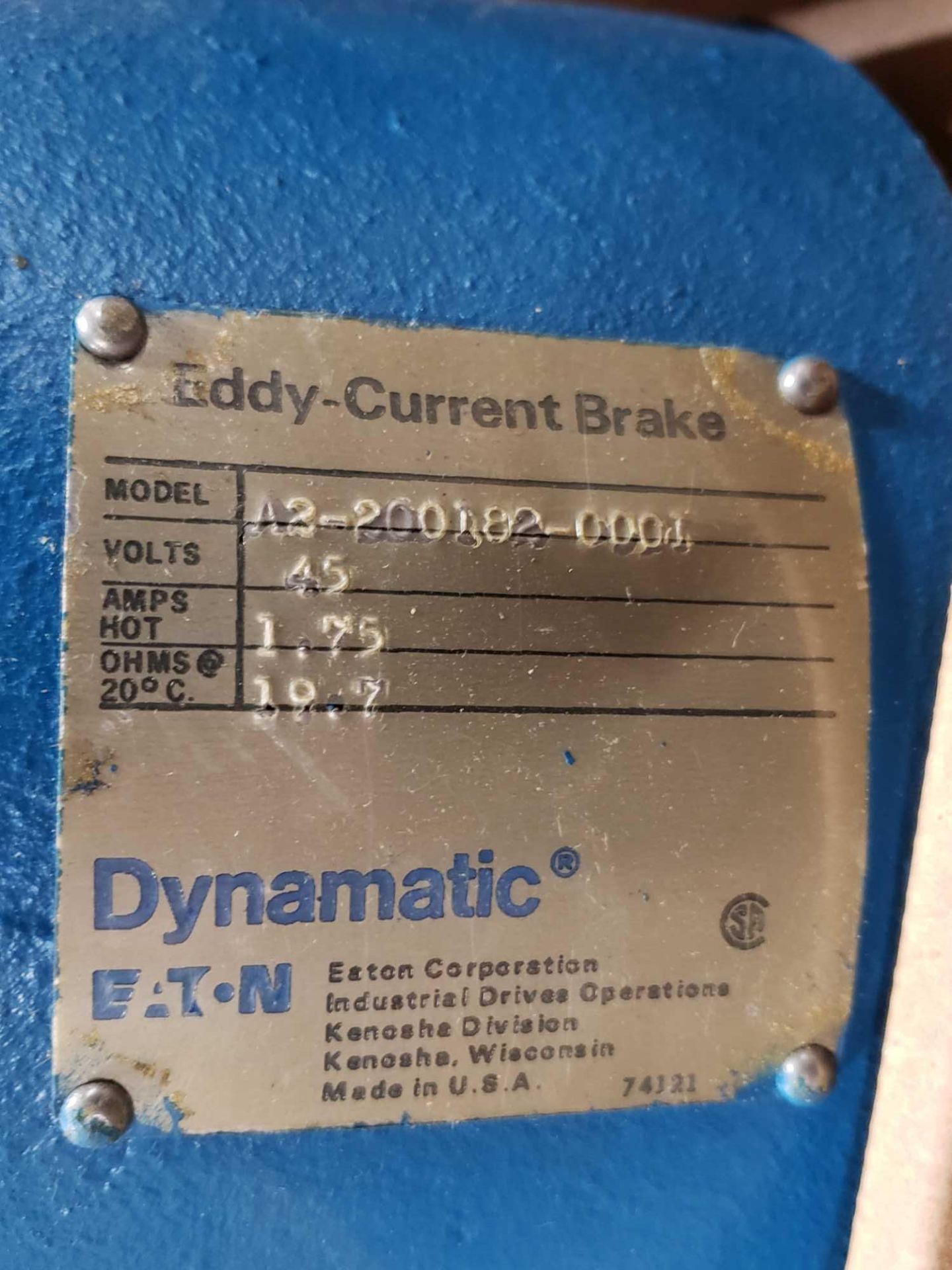 Eaton Dynamatic Eddy Current Brake model A2-200182-0001, 45vdc. New as pictured. - Image 2 of 3