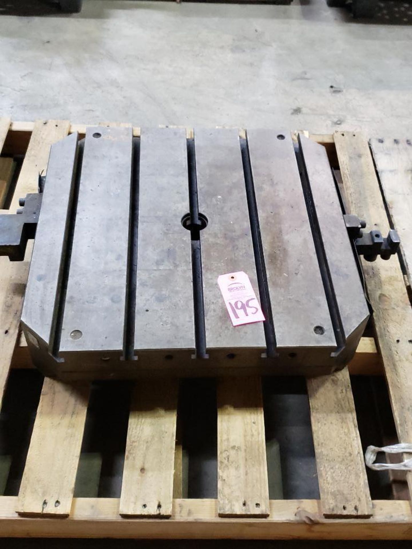 25"x25" T-slotted CNC pallet shuttle table. Approx 13 1/4" way clearance.