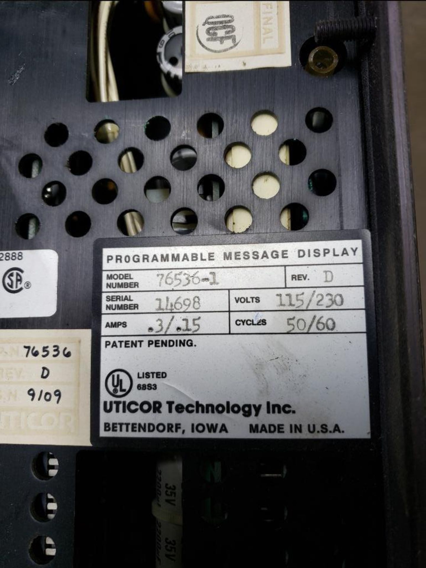 Qty 2 - Uticor Programmable message display. Model 76536-1. - Image 3 of 3