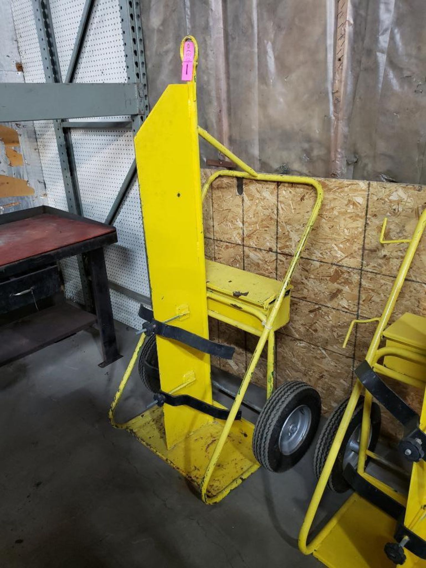 Heavy duty factory torch cart with pneumatic tires.