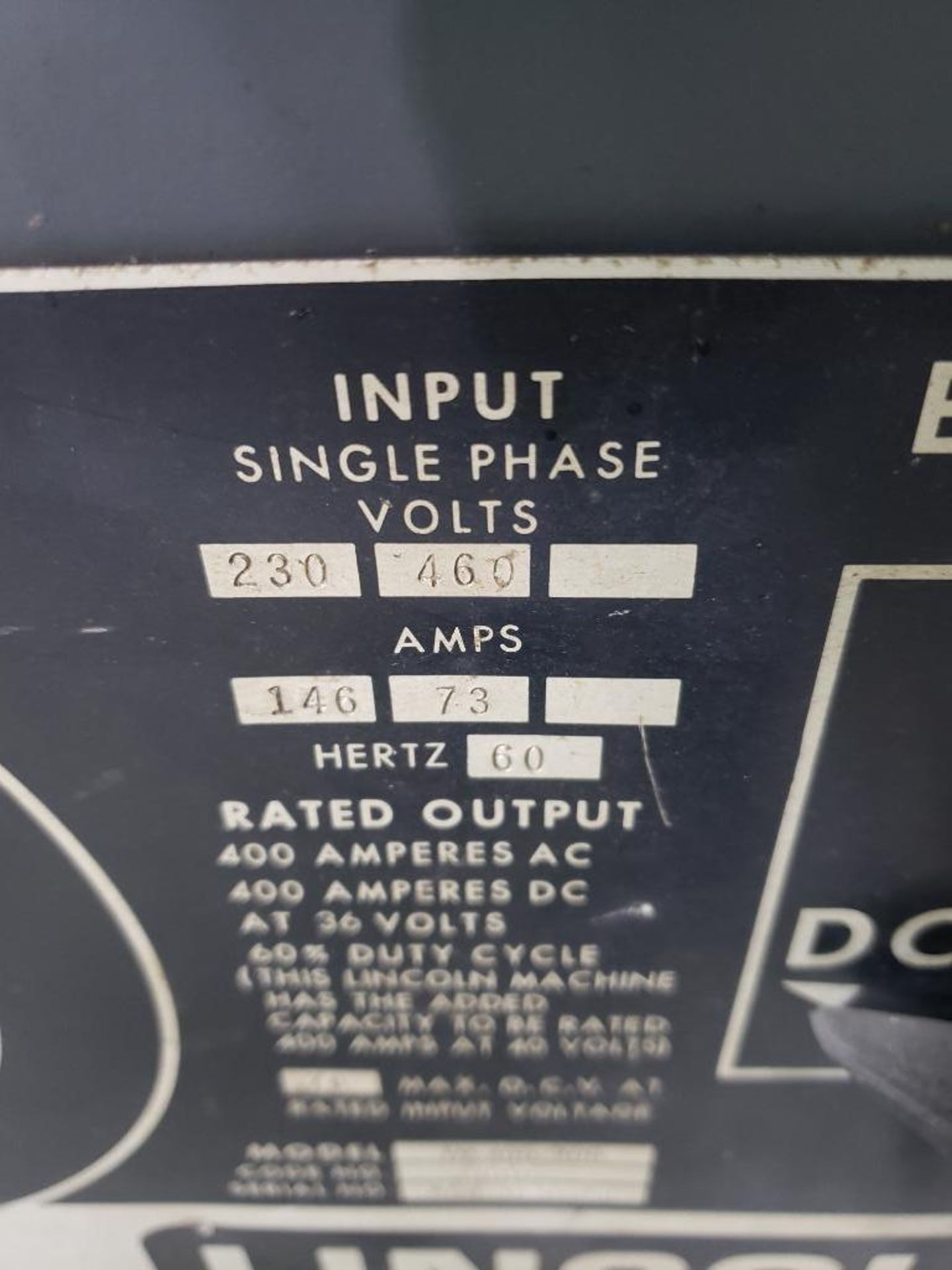 Lincoln Idealarc TM-400/400 Arc Welder. 3 phase, 230/460v. - Image 4 of 5