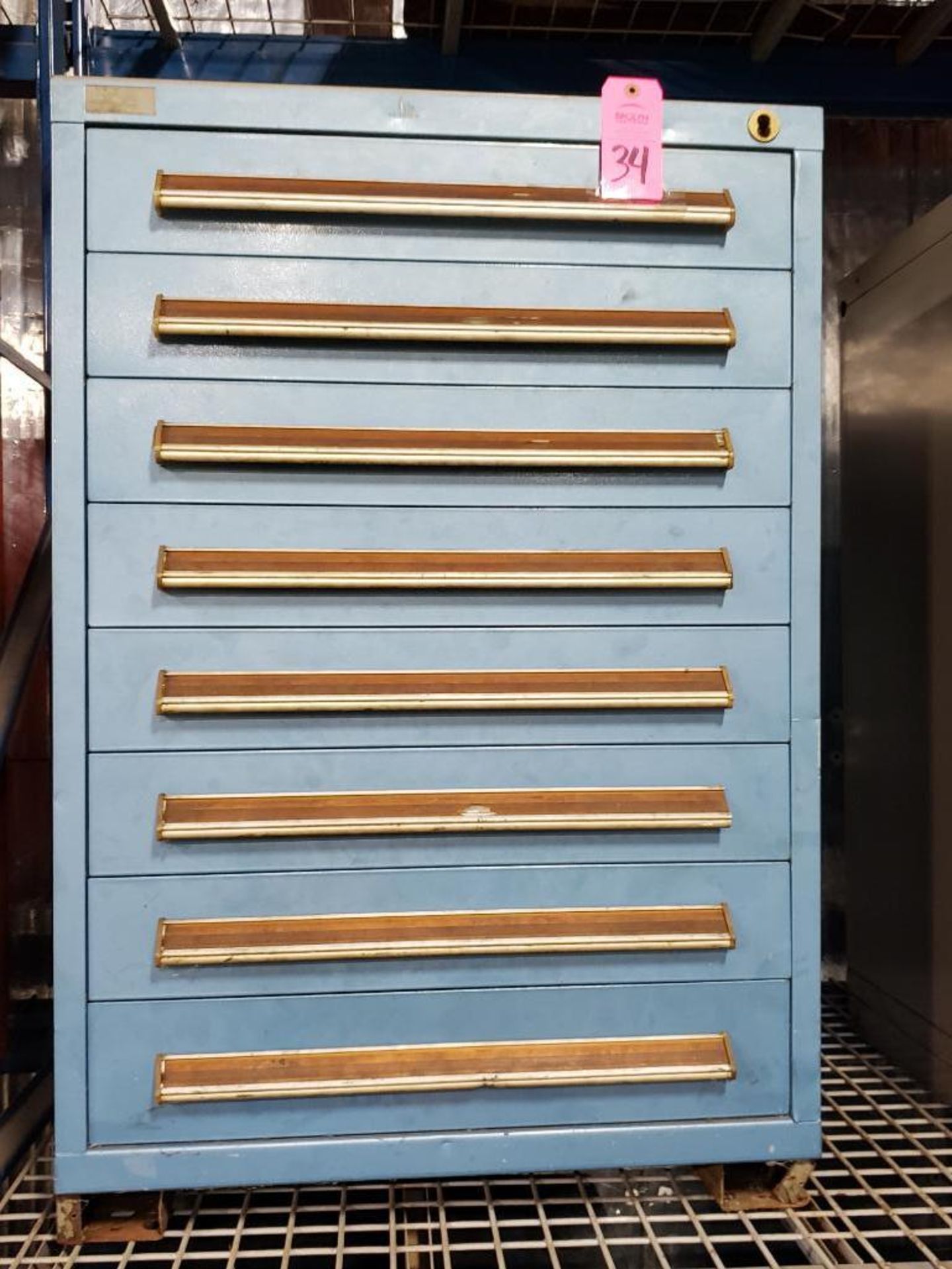 8 drawer Stanley Vidmar tool cabinet. Overall dimensions 44Tx30Wx28D.