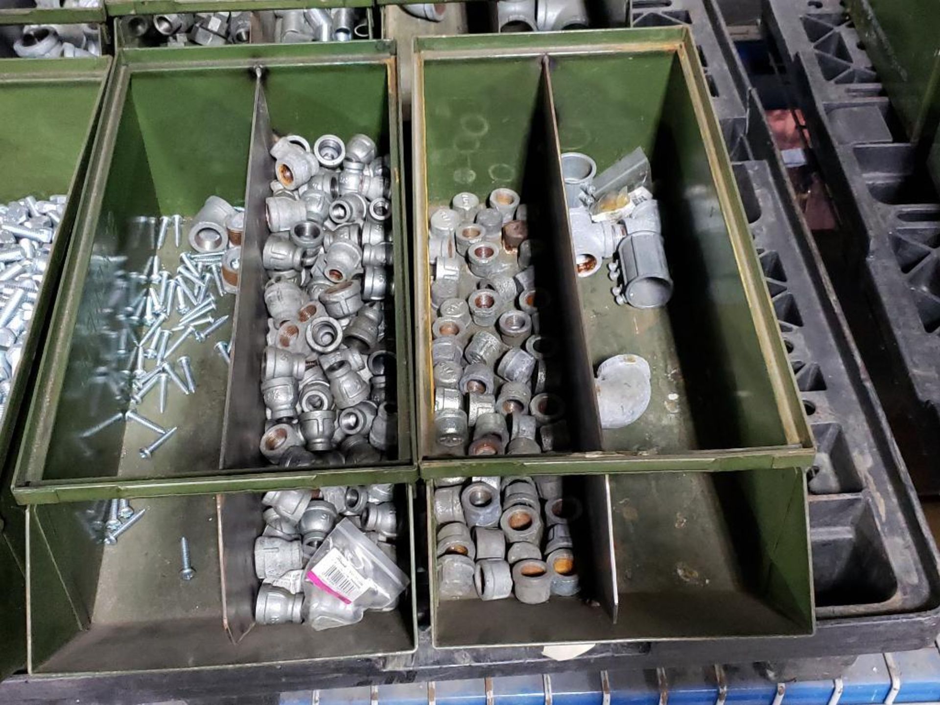 Pallet of assorted hardware and stack on bins. - Image 5 of 5