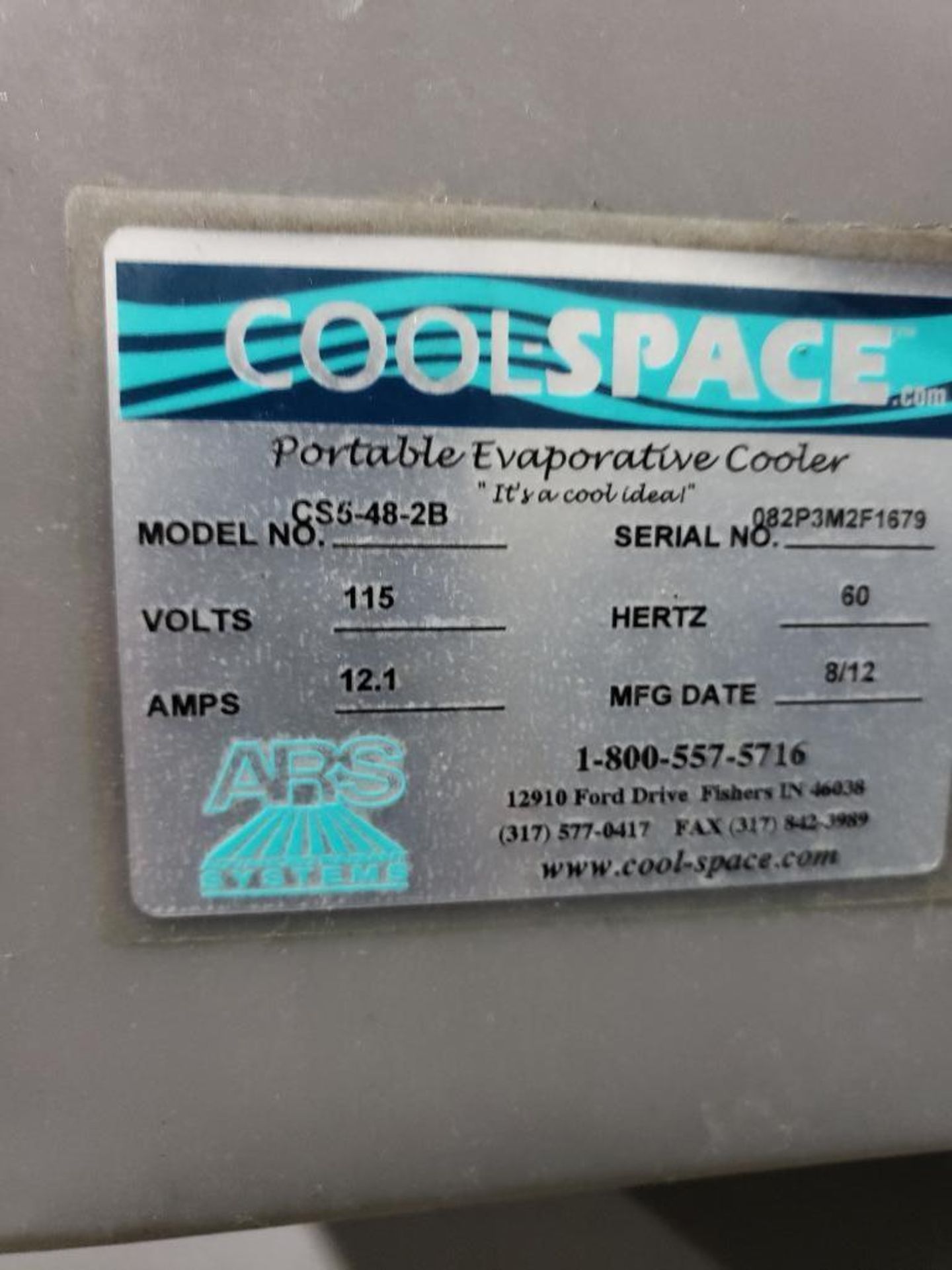 Cool space portable evaporative cooler model CS5-48-2B. single phase 115v. Mfg Date 08/12. - Image 5 of 6