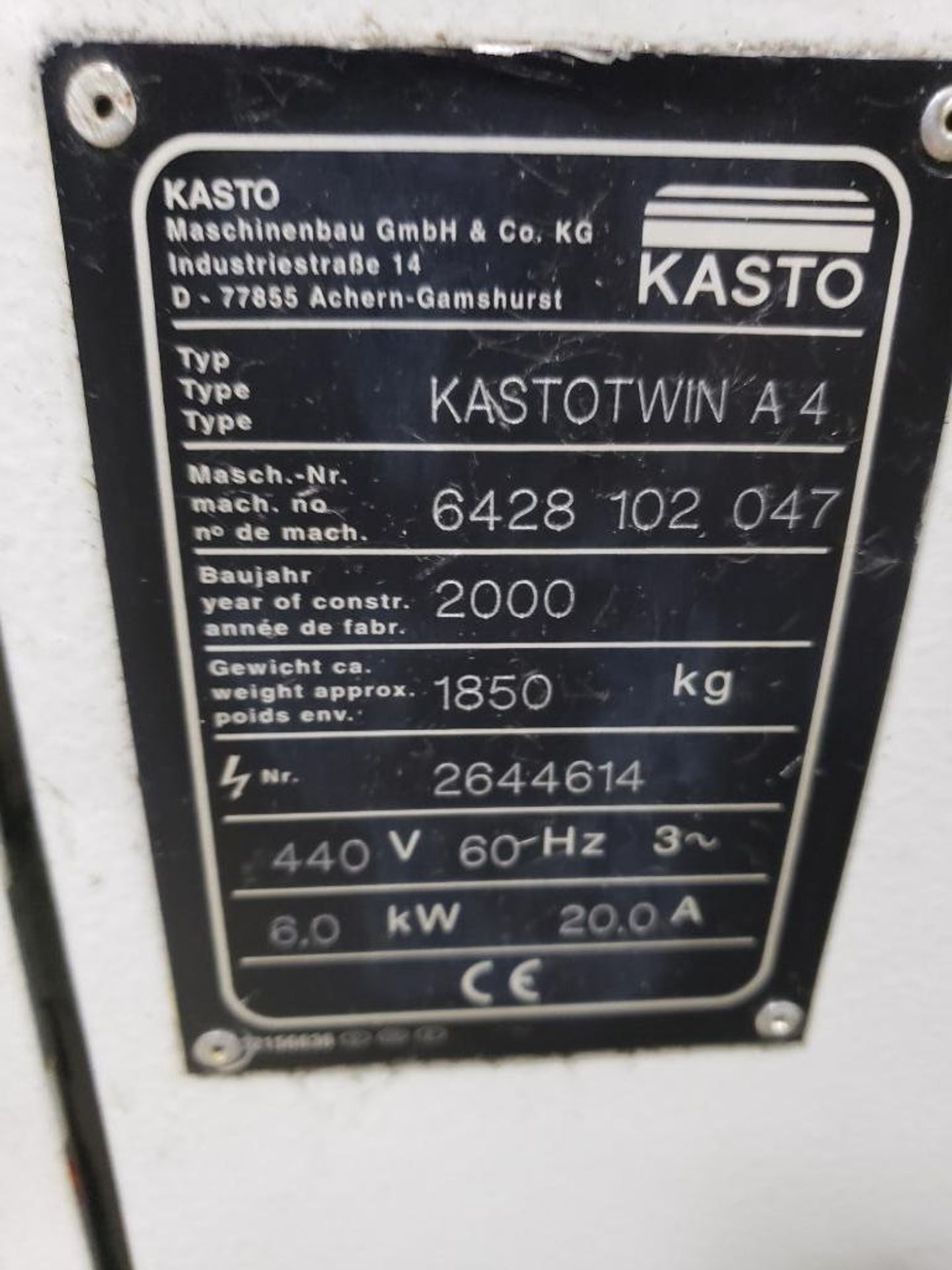 Kasto horizontal CNC band saw Model Kastotwin A4, 3 phase 440v, Mfg year 2000. Serial # 6428102047. - Image 18 of 32