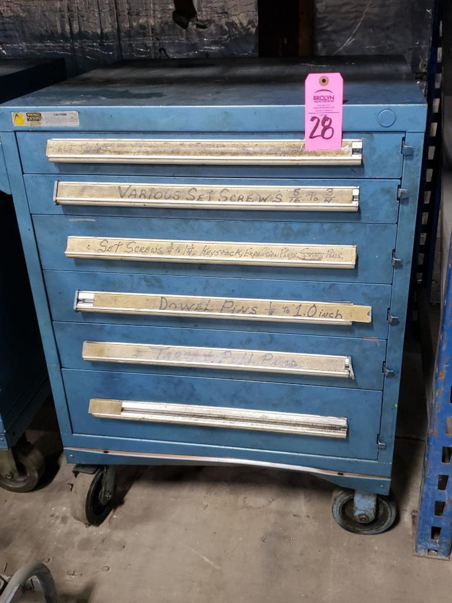 6 drawer Stanley Vidmar tool cabineton casters. Overall dimensions 41Tx35.5Wx28D.