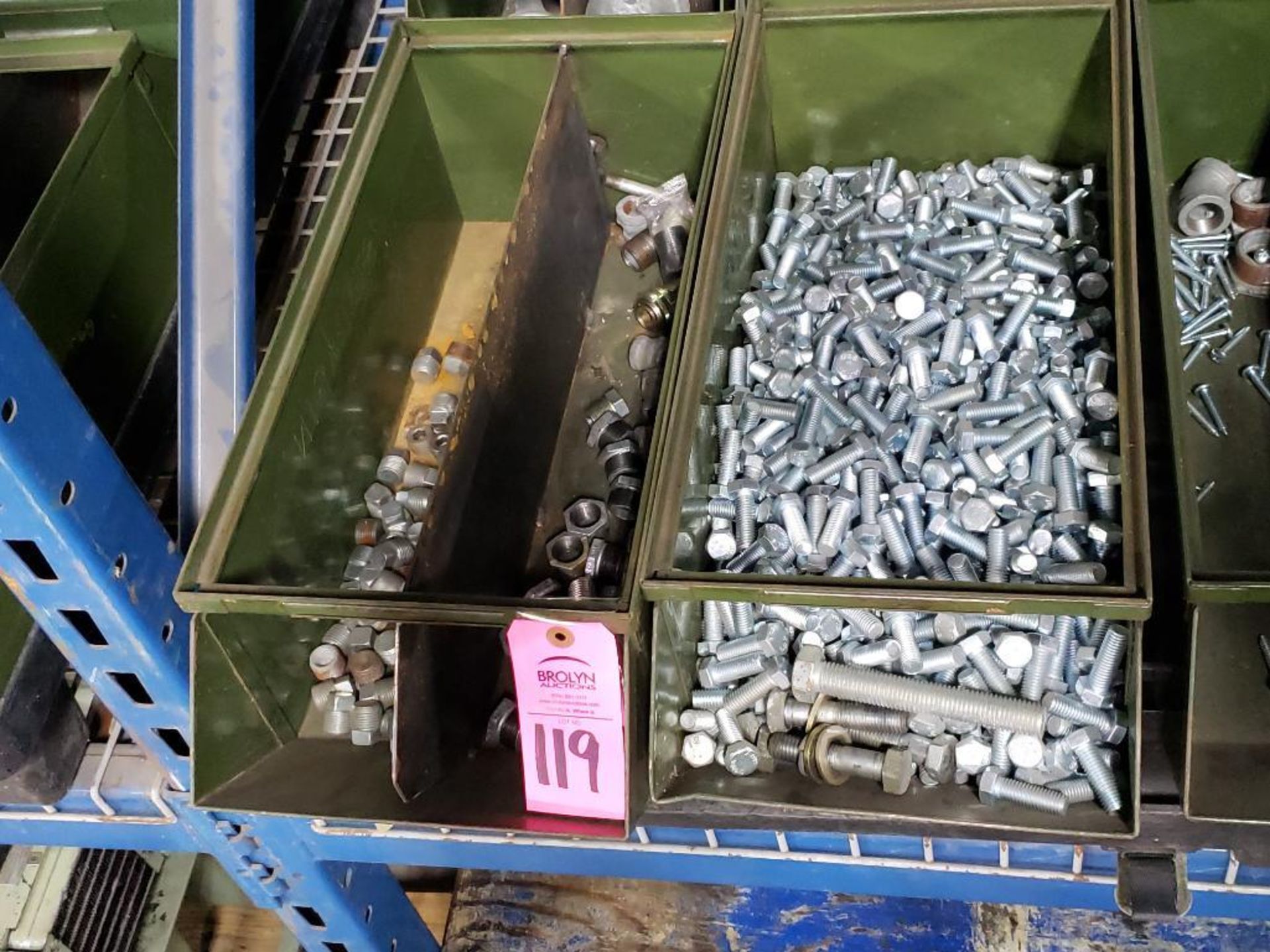 Pallet of assorted hardware and stack on bins. - Image 4 of 5