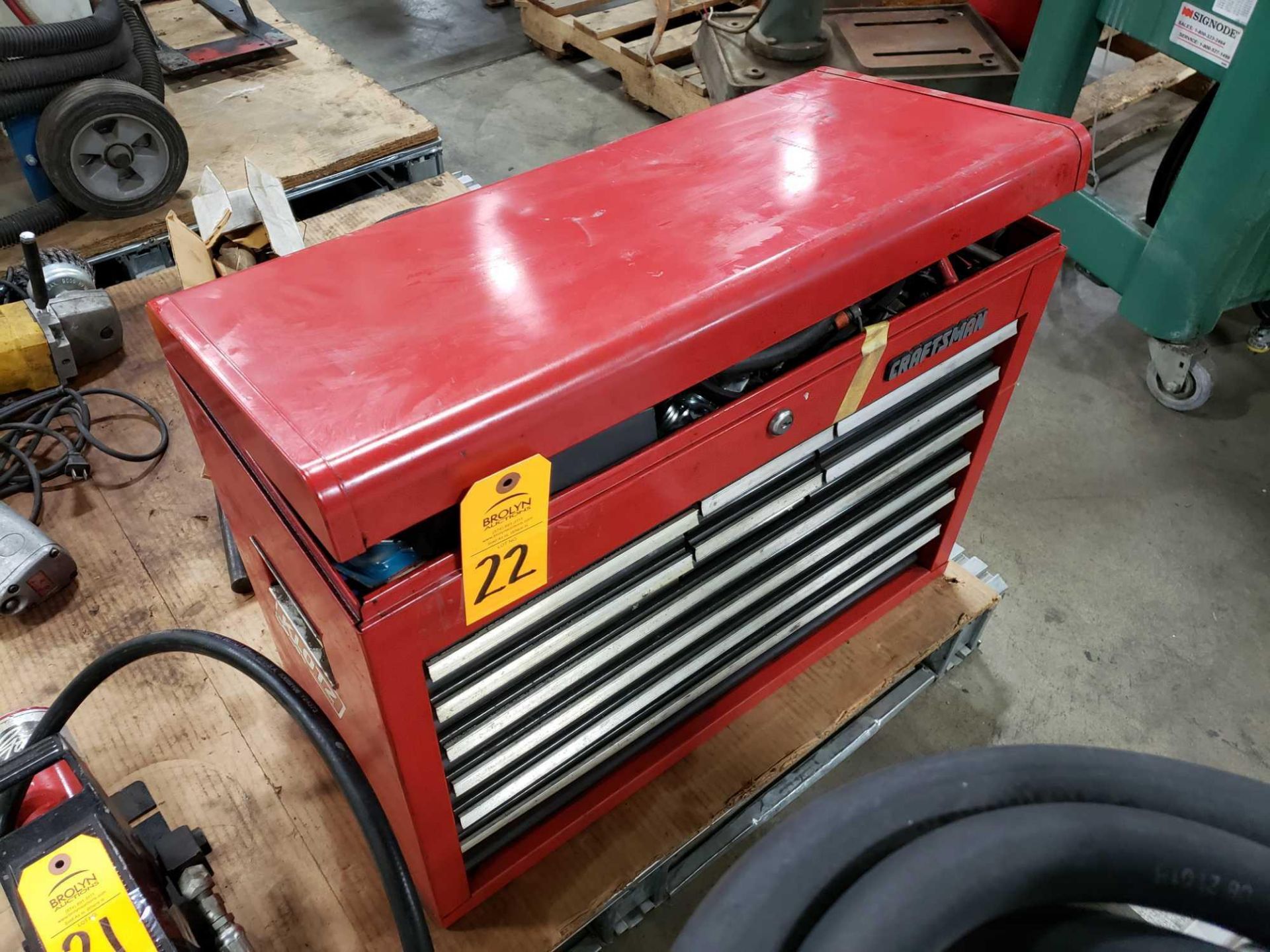 Craftsman tool box full of tools.