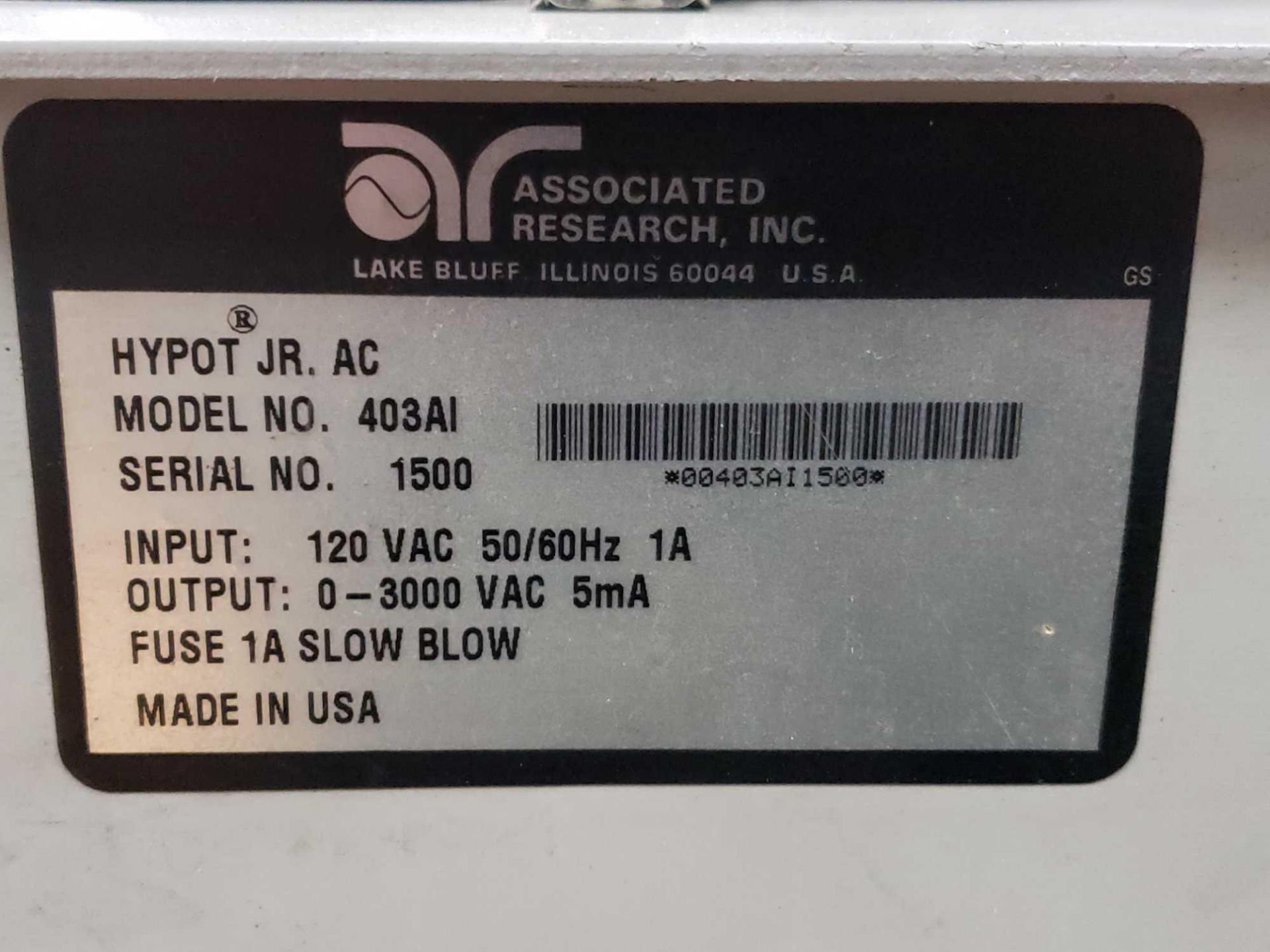 Associated Research Hypot JR. AC tester model 403AI. - Image 3 of 3