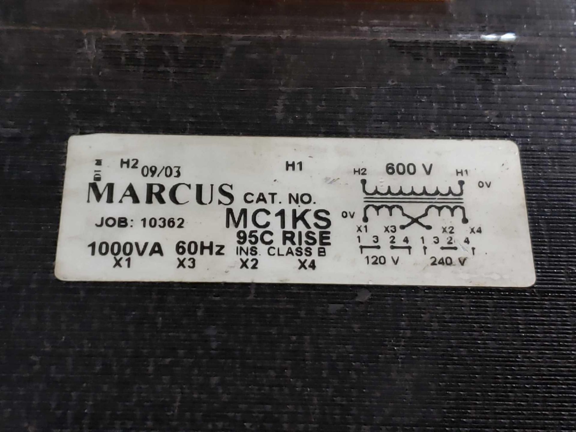 1kVa transformer, Marcus catalog number MC1KS, 600v. - Image 2 of 2