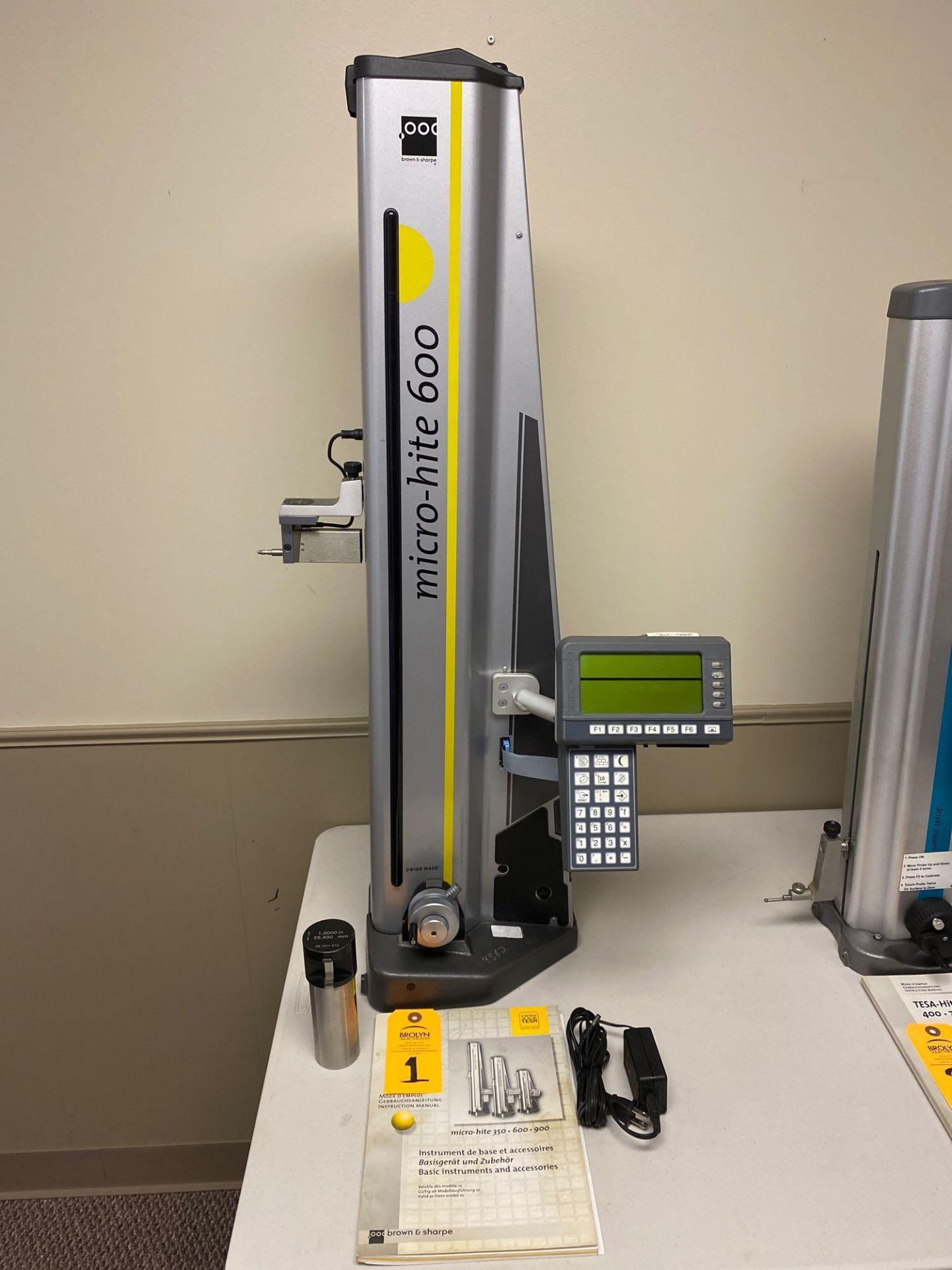 Brown and Sharpe Micro-Hite 300 digital height gage. Includes standard, manual, and power supply.