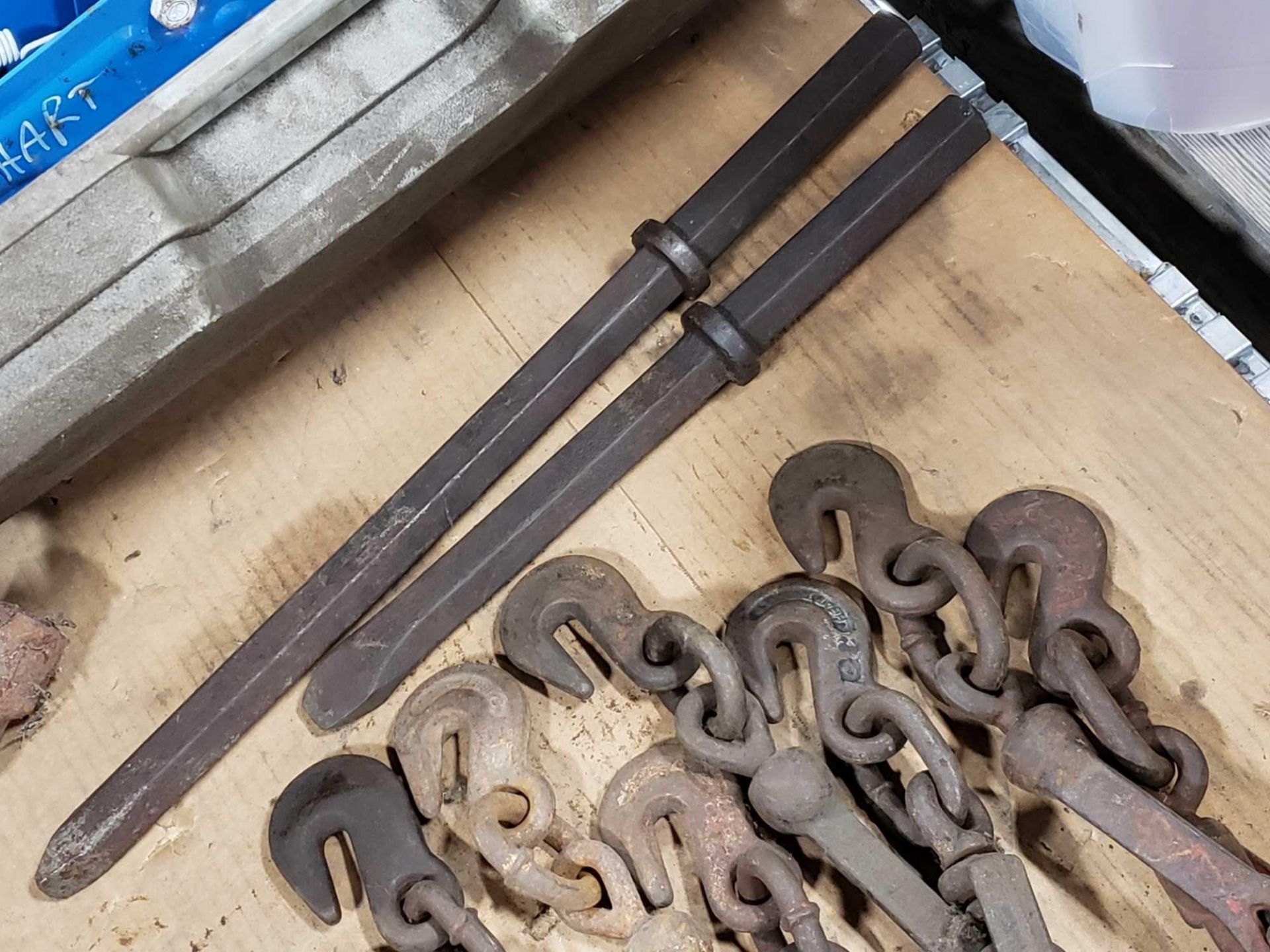 Assorted chain binders, 4 way lug wrenches, and chisels. - Image 5 of 5