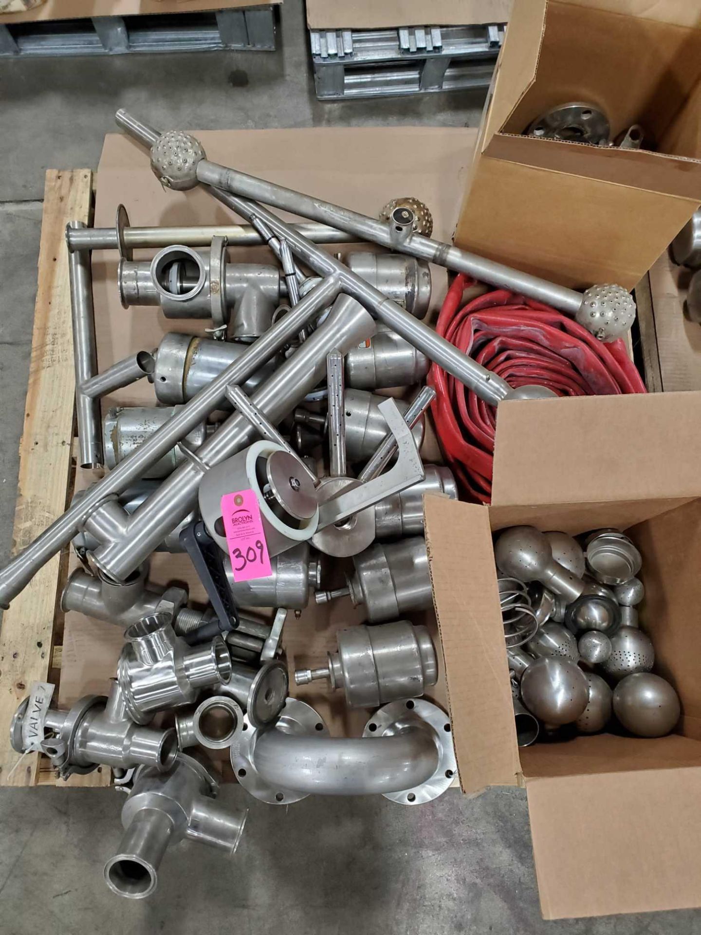 Pallet of assorted Ladish Tri-Clover and other valves and compoents as pictured.