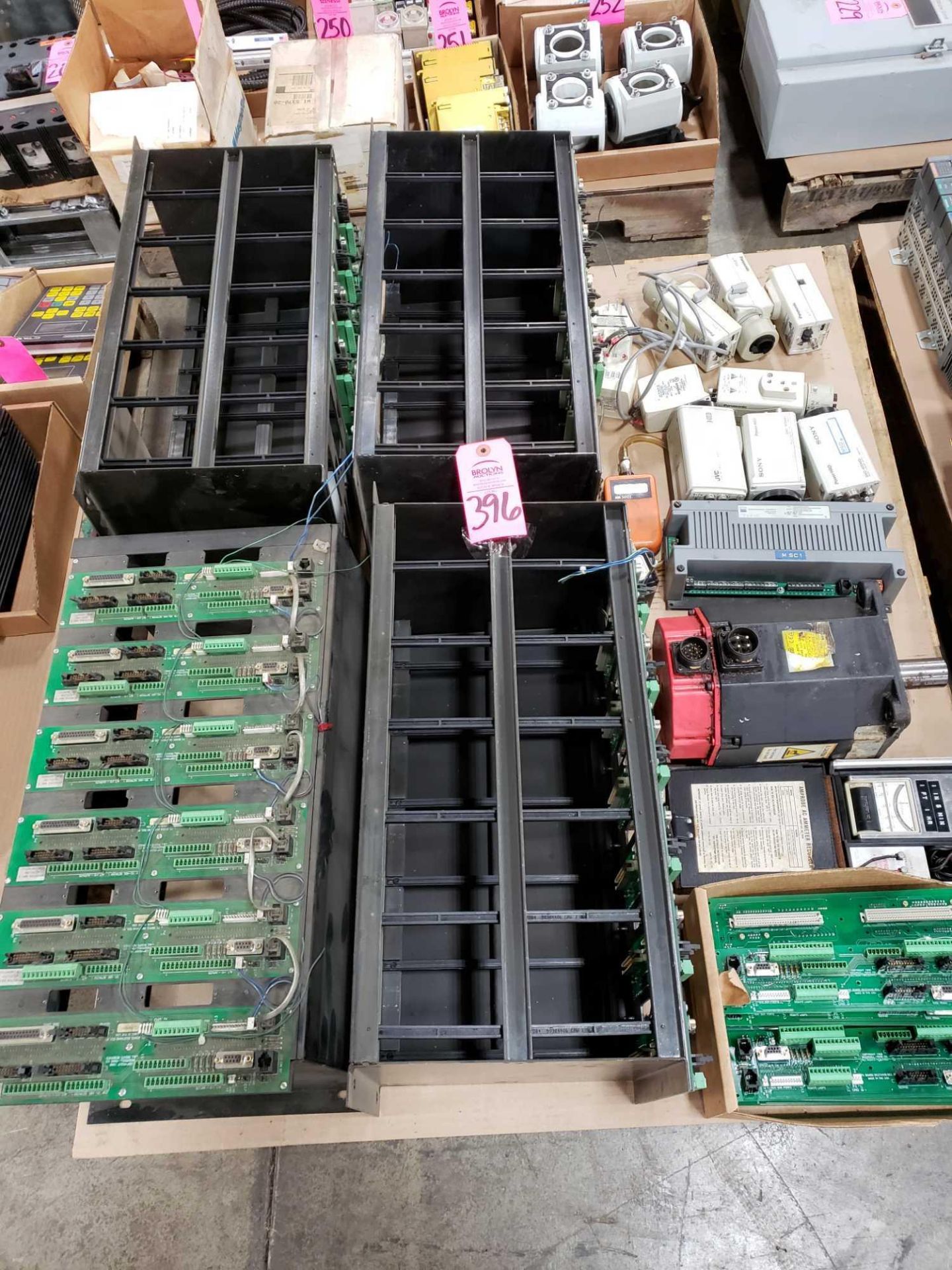 Pallet of assorted electrical parts.