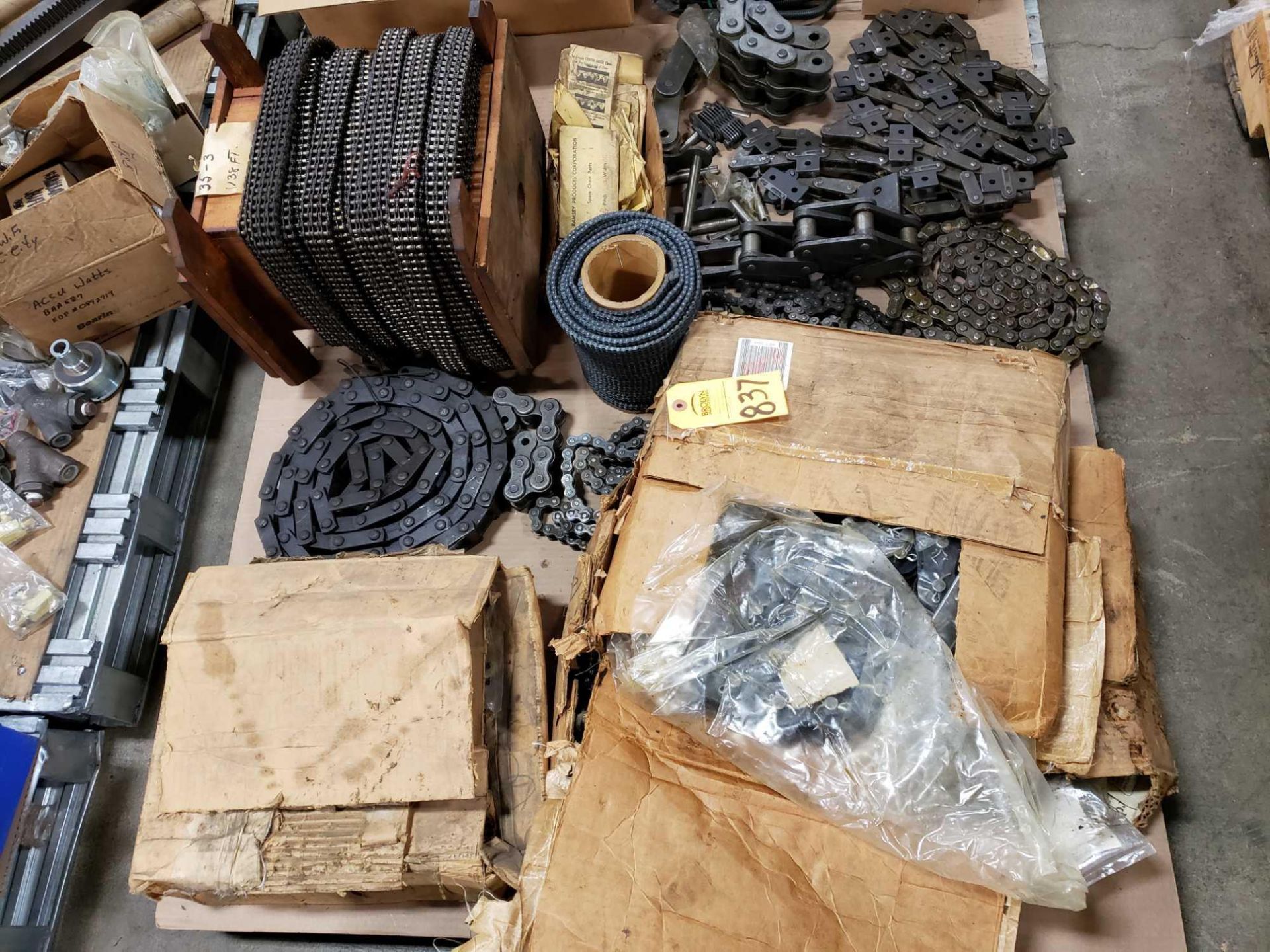 Pallet of assorted chain. Most appear new.