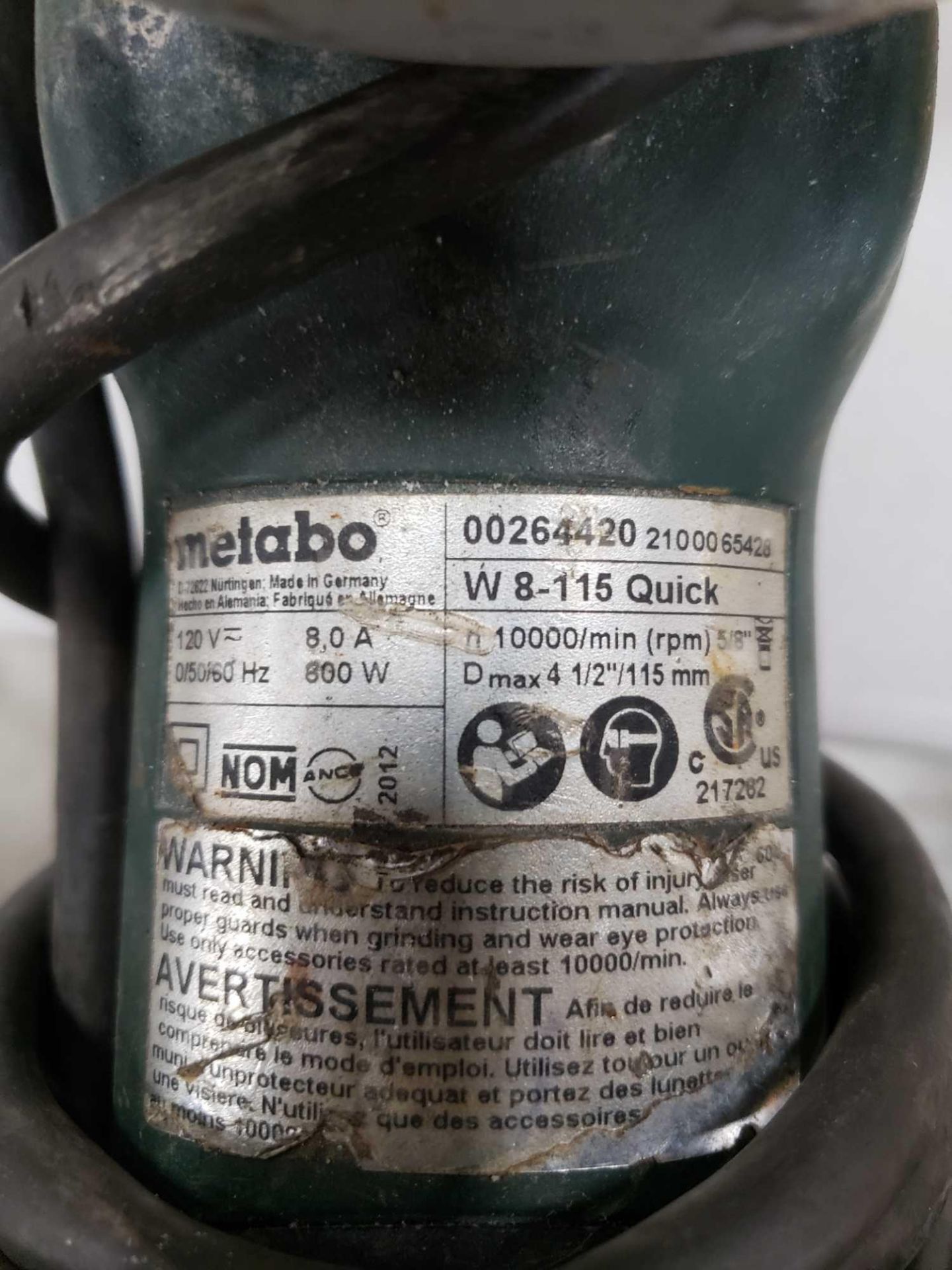 Metabo 4 1/2" angle grinder model W8-115 quick. - Image 2 of 2