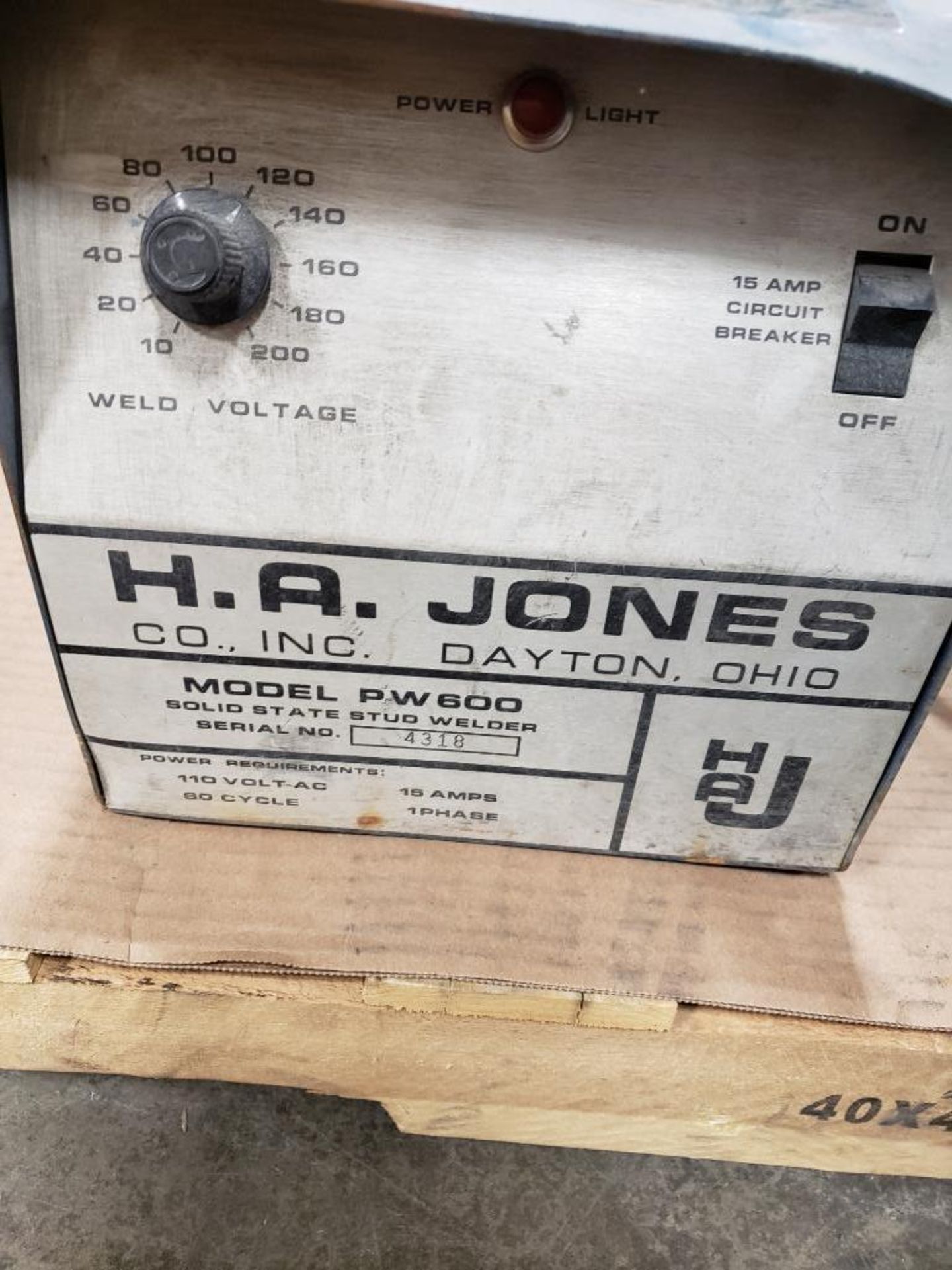 H.A. Jones model PW600 stud welder. 110v single phase. - Image 3 of 5