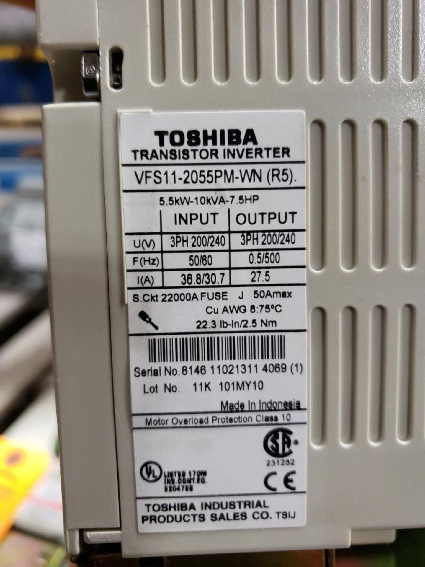 Toshiba Transistor Inverter drive model VFS11-2055PM-WN. Appears to be new old stock. - Image 3 of 3