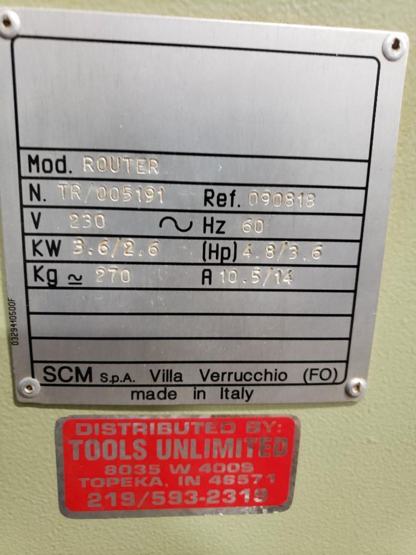 SCM MiniMax overhead router. 3 phase, 230v. Steel table included and has only been removed for move. - Image 3 of 5