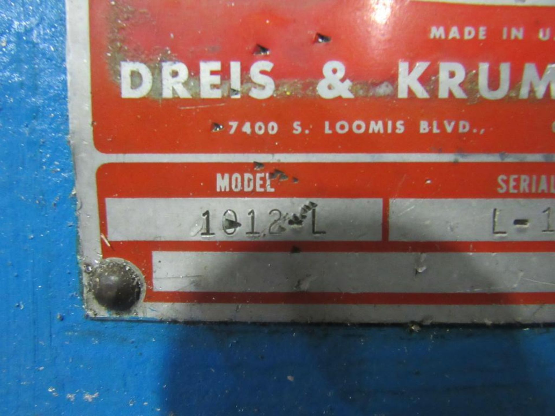 60-90 ton 12' Chicago Dreis and Krump model 1012-L Press Brake. Serial number L-17561. - Image 14 of 15