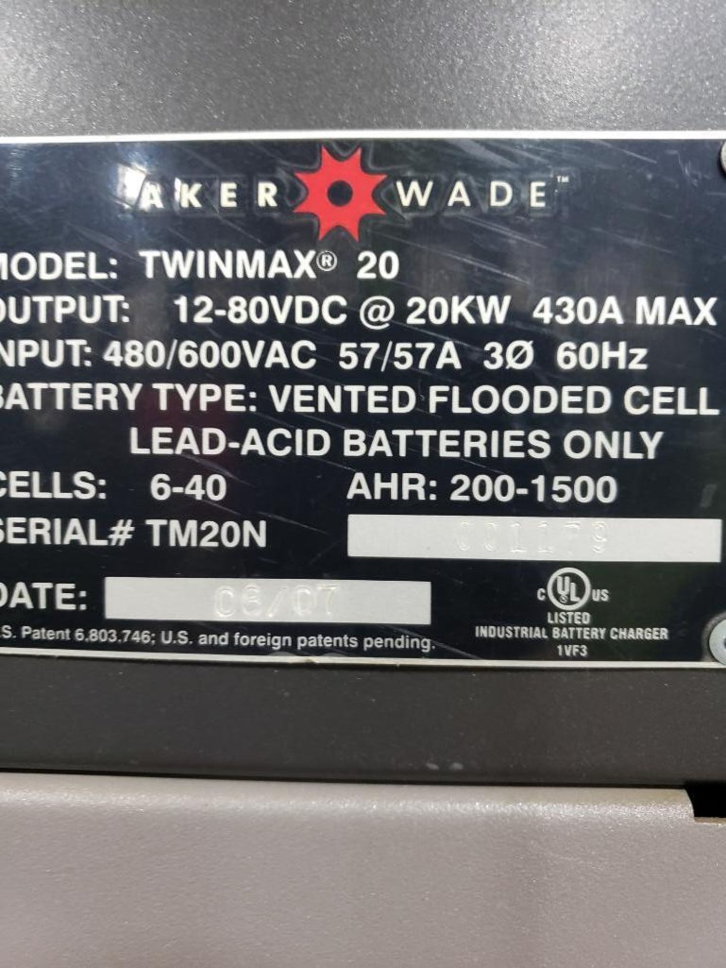 Aker Wade model Twinmax 20 dual battery charger. 12-80VDC. 6-40 cell. 200-1500 A/H. Input 480-600v. - Image 3 of 5