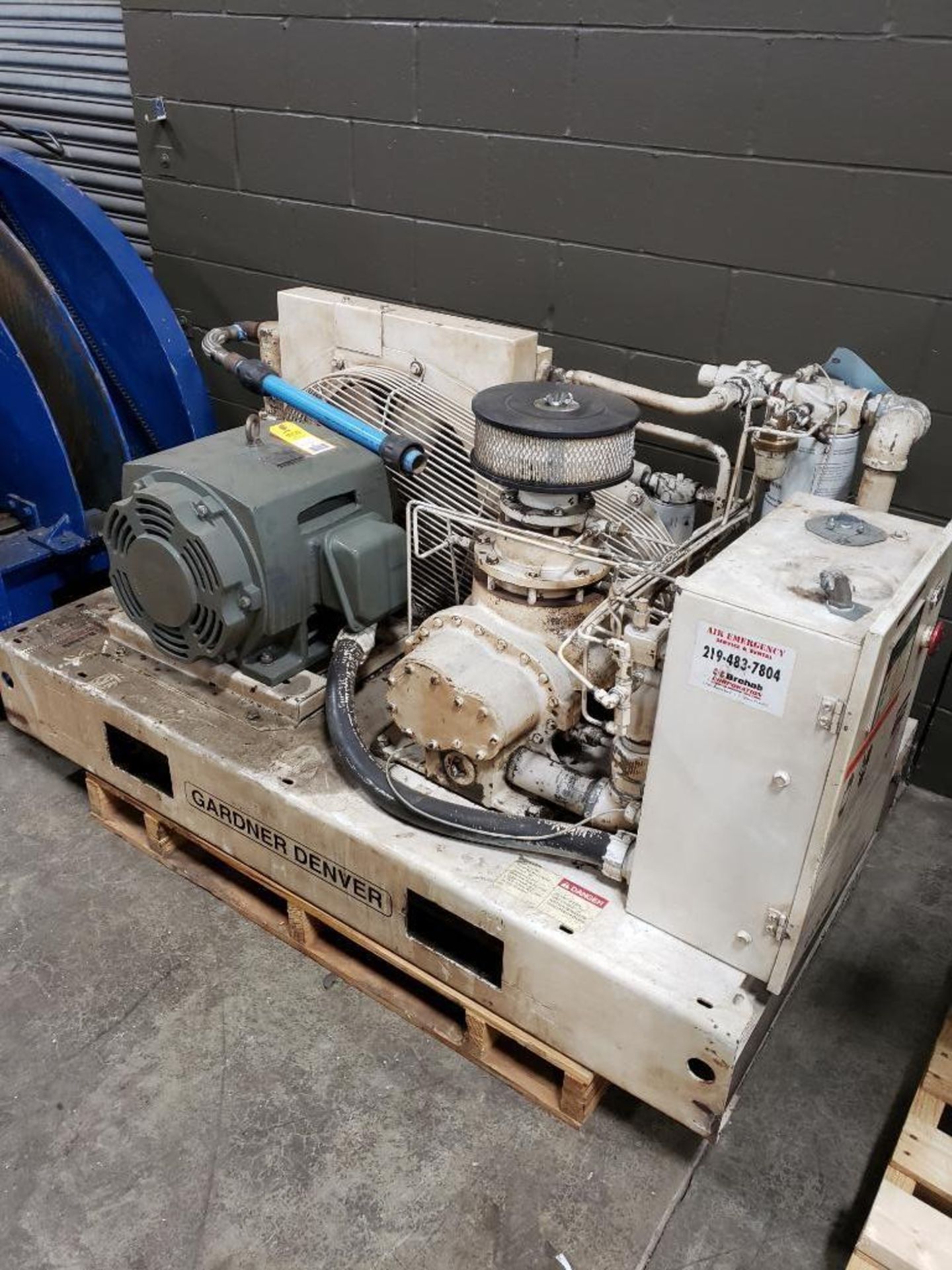 Gardner Denver 30hp compressor, 100psig operating load. 200v 3 phase.