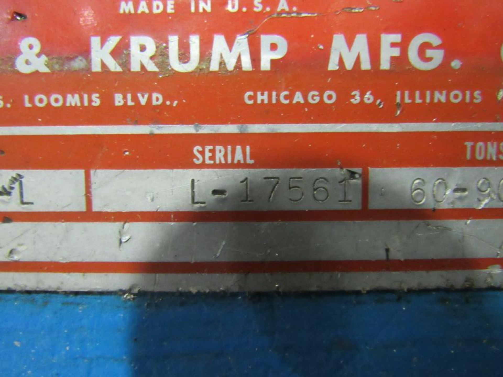 60-90 ton 12' Chicago Dreis and Krump model 1012-L Press Brake. Serial number L-17561. - Image 13 of 15