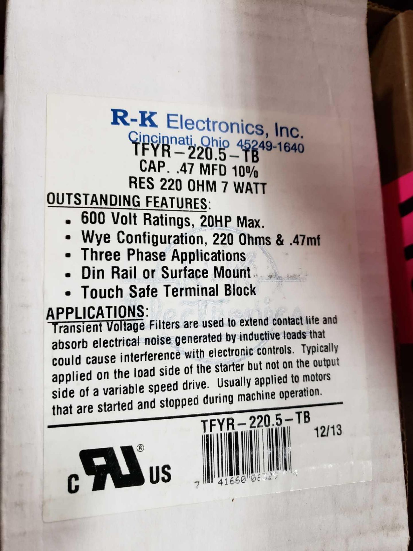 Qty 5 - R-K Electronics transient voltage filter catalog TFYR-220.5-TB. New in box. - Image 3 of 3