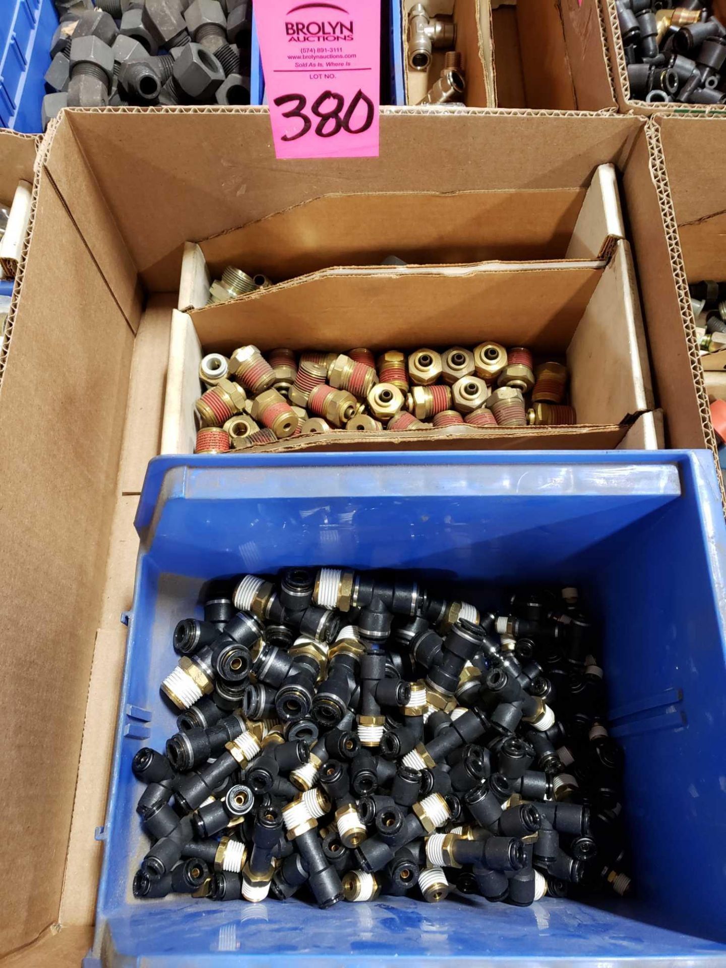 Lot of assorted hydraulic and pneumatic fittings. Some brass. New as pictured.