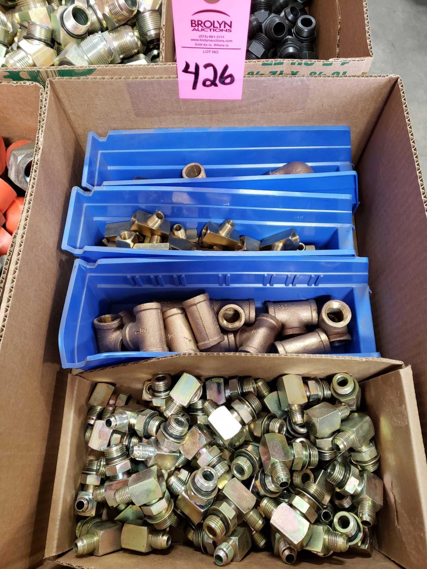 Lot of assorted hydraulic fittings, some brass. New as pictured.