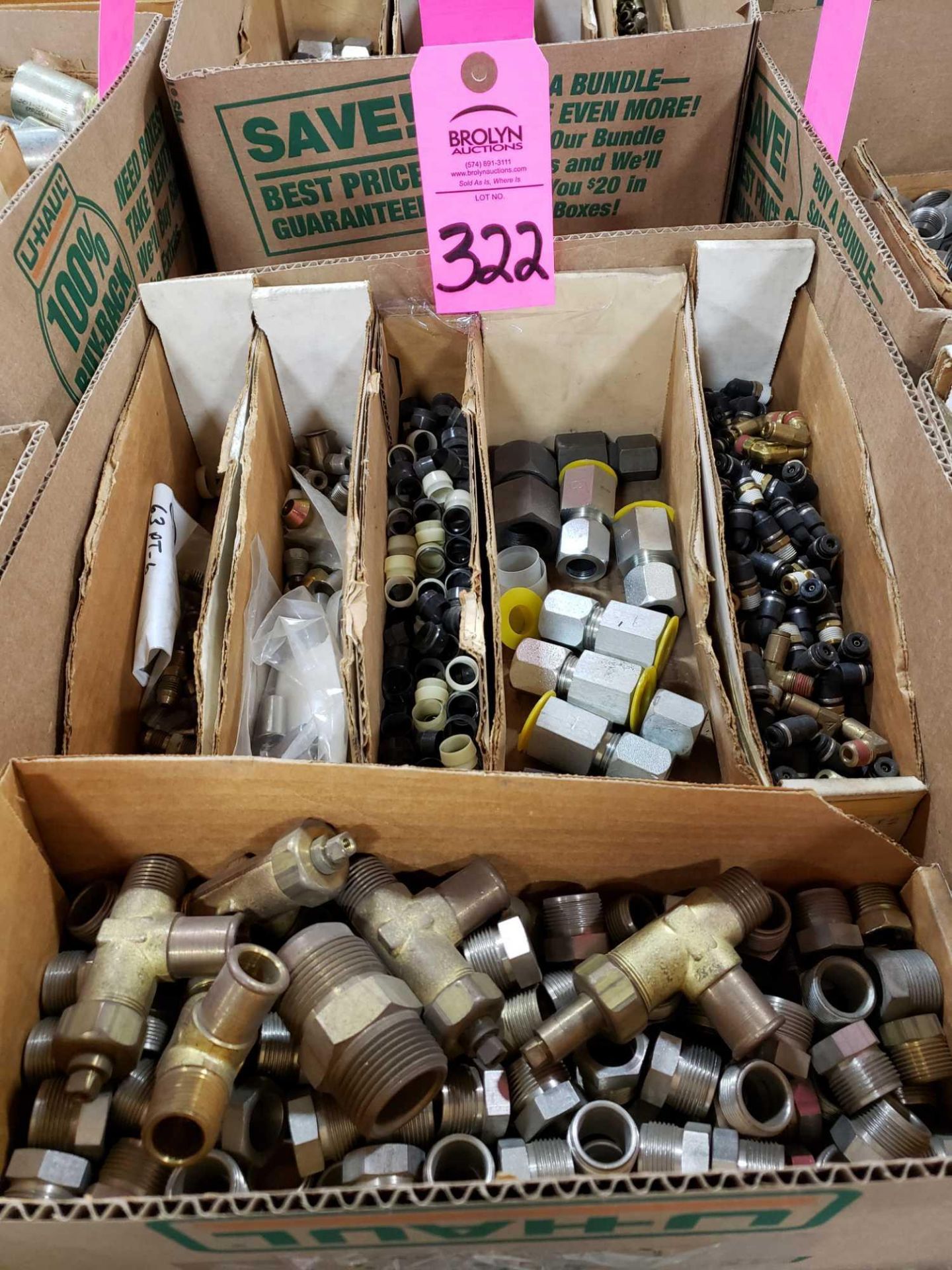 Lot of assorted hydraulic and pneumatic fittings. Some brass. New as pictured.