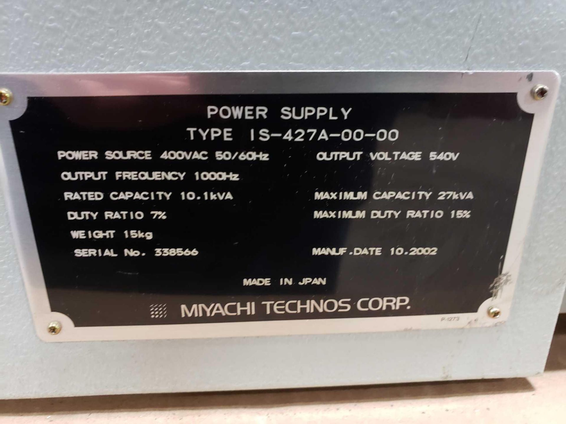 Miyachi Inverter Welding power supply model type IS-427A-00-OO. 27kVa. - Image 3 of 3