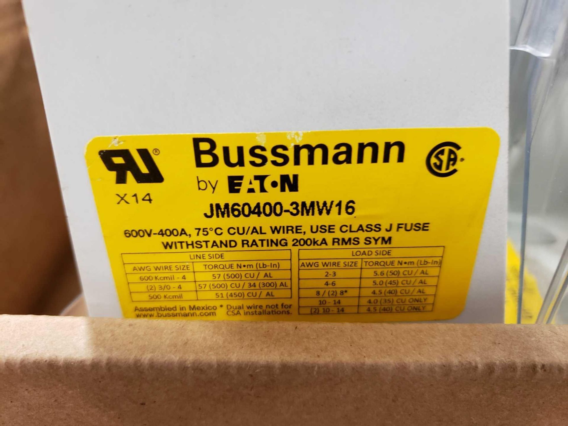 Qty 3 - Bussman fuse holder model JM60400-3MW16 with cover CVRI-J-60400-M. New as pictured. - Image 2 of 3