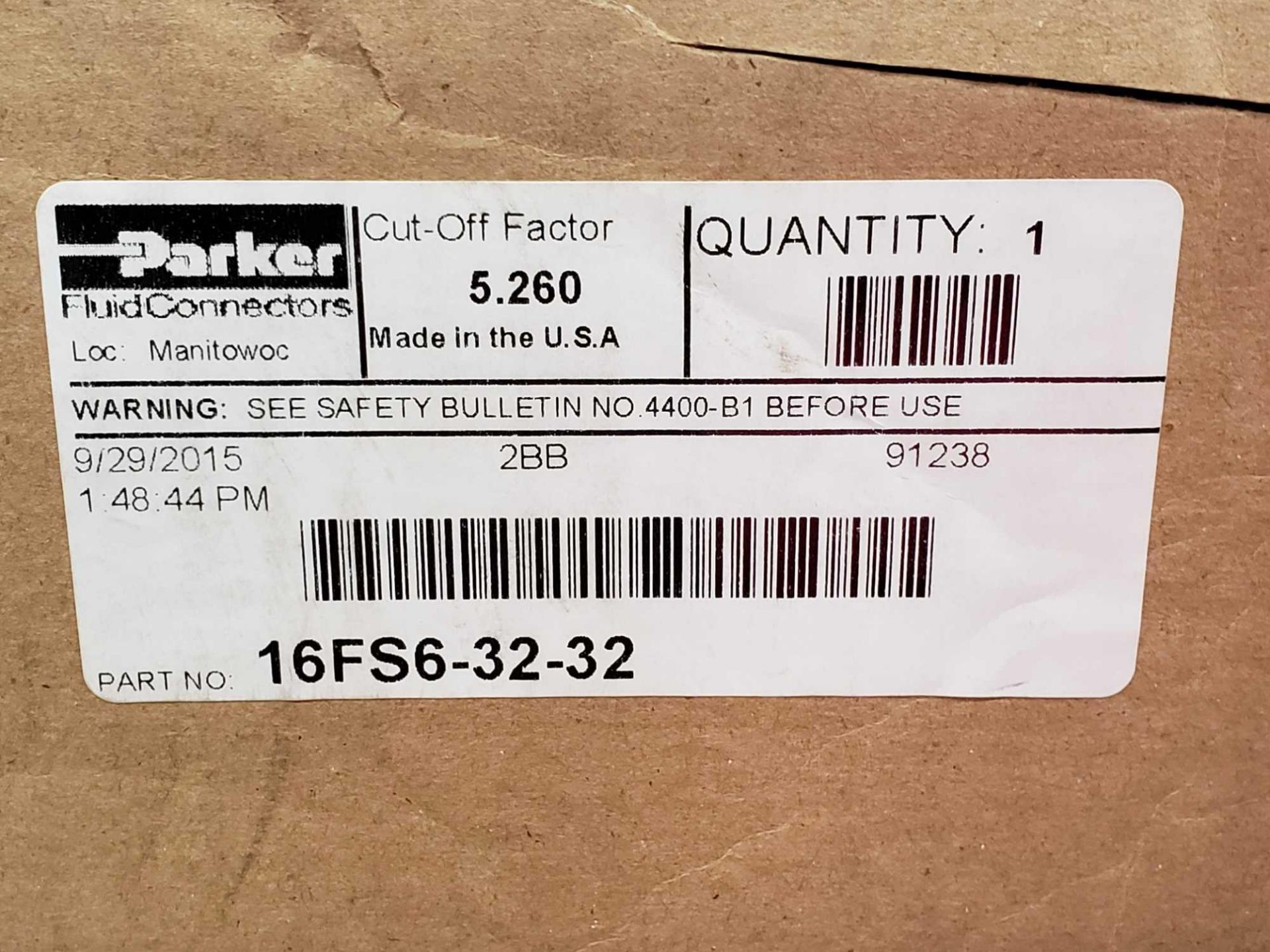 Qty Qty 2 - Parker hydraulic fitting part number 16FS6-32-32. New in box. - Image 3 of 3