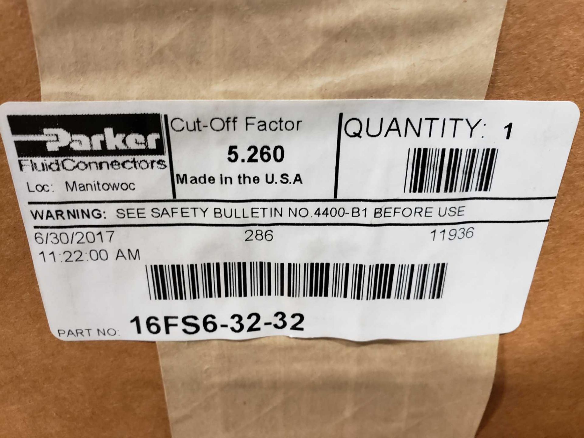 Qty 2 - Parker fitting part number 16FS6-32-32. New in box. - Image 2 of 2