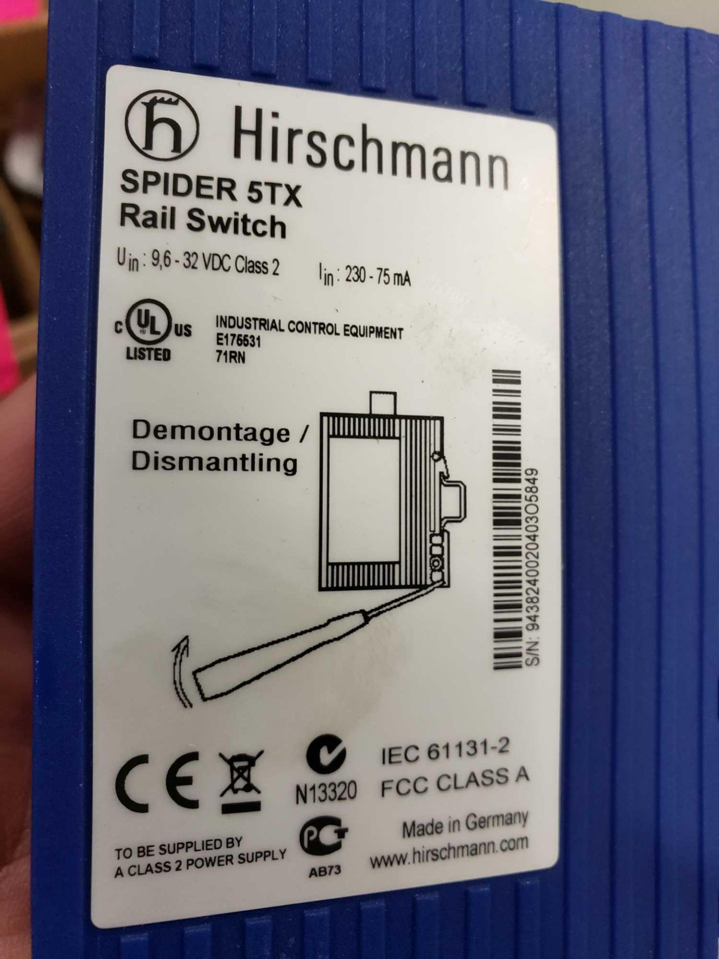 Hirschmann Spider 5TX rail switch. - Image 2 of 2