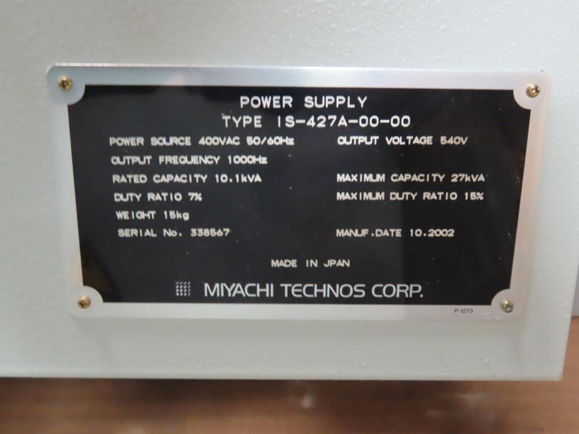 Miyachi Technos welding power supply type IS-427A-00-00, 27.1kVA max, 540v output. - Image 3 of 3