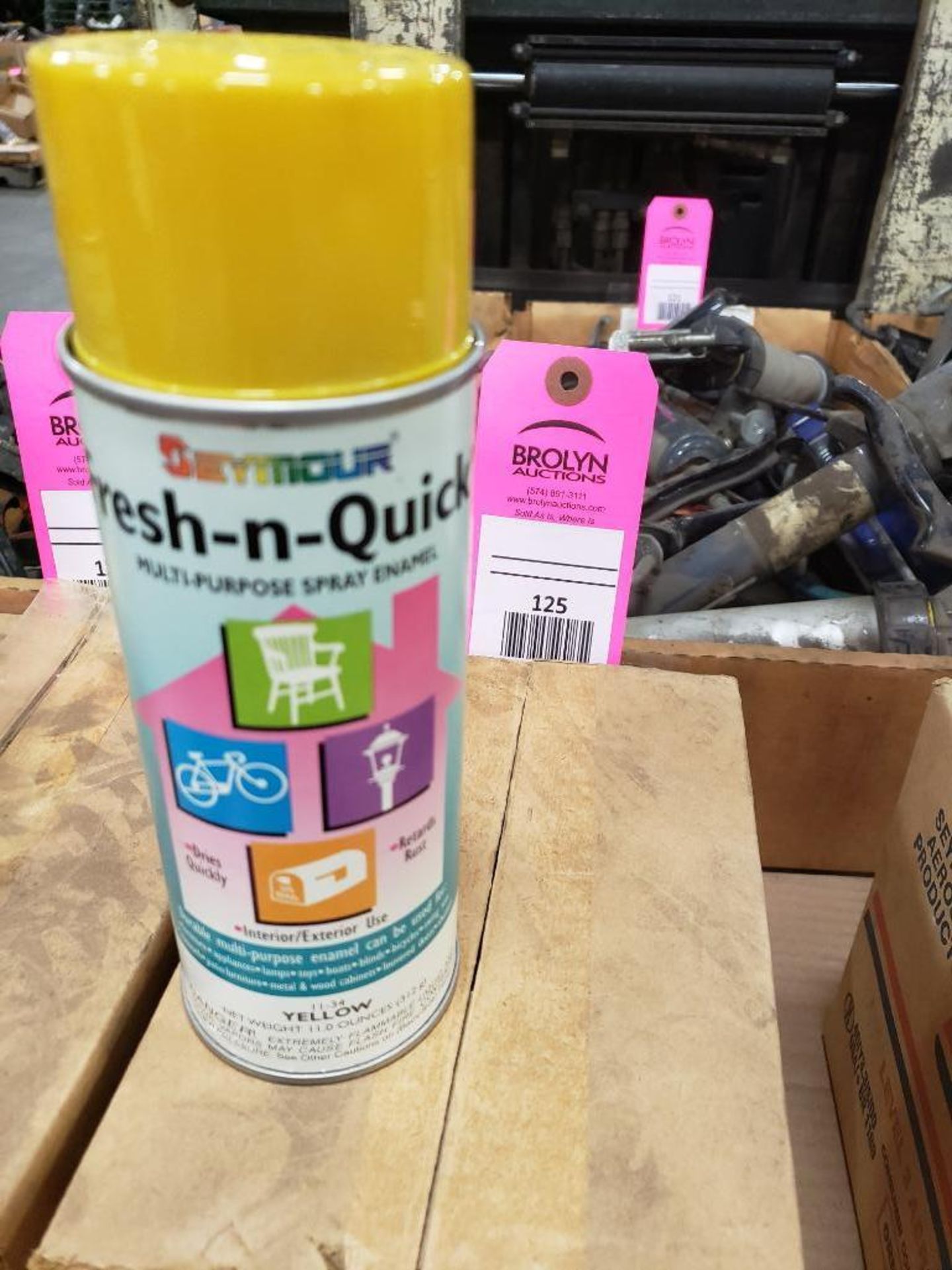 Qty 6 - Fresh and Quick Seymour yellow spray paint. New in case.