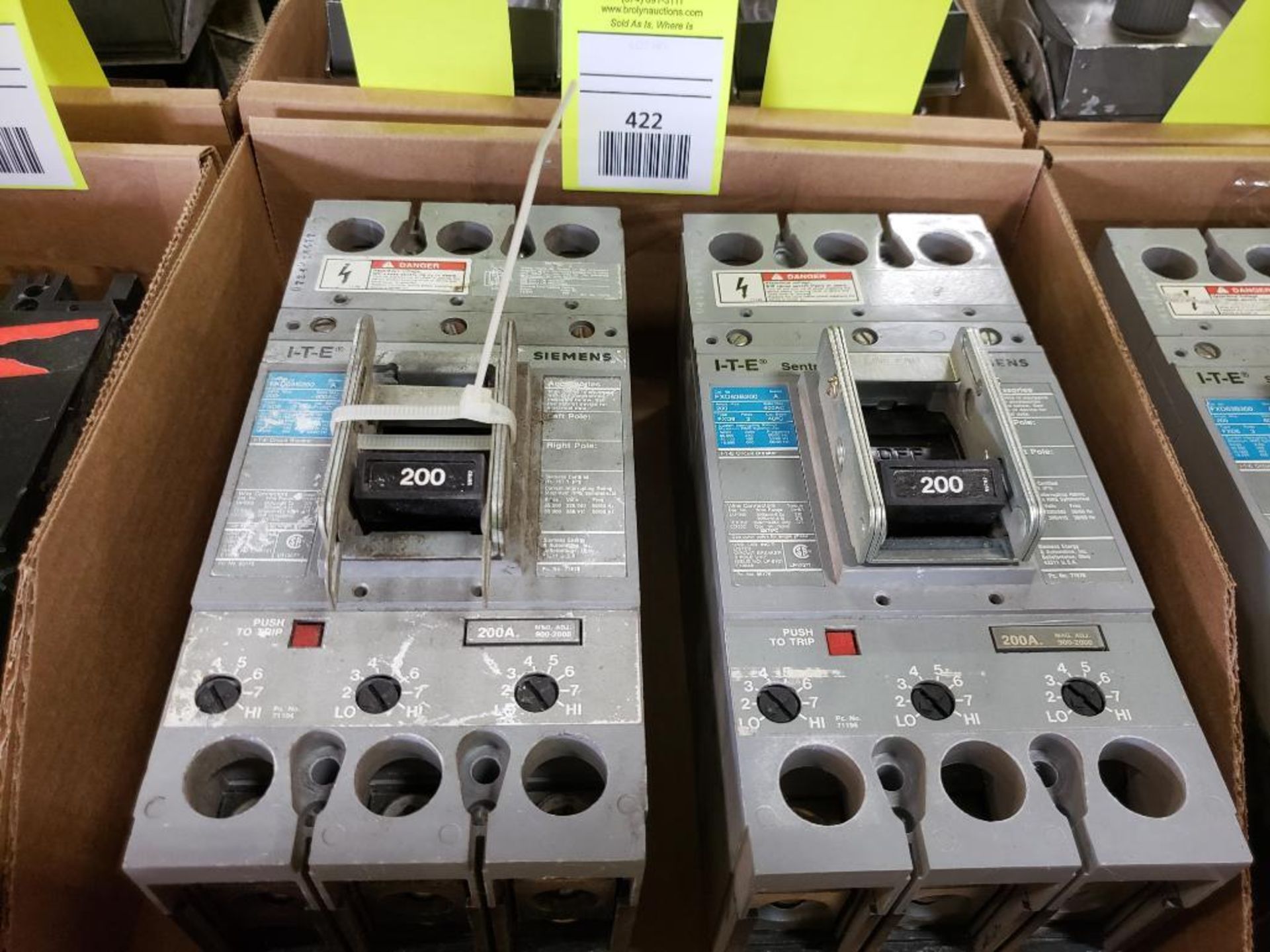 Qty 2 - Siemens ITE sentron breakers. Catalog FXD63B200.